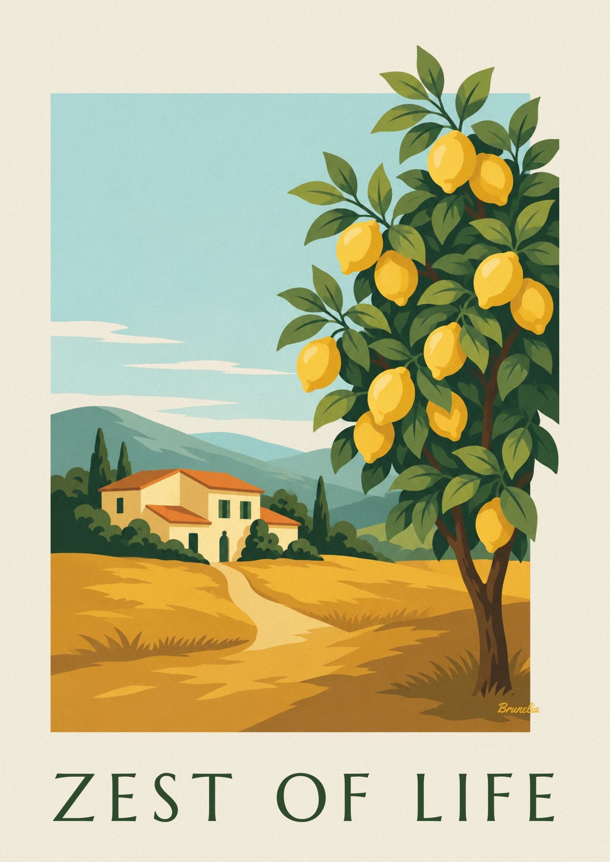 Affiche citrons mûrs et feuillage vert sur la branche