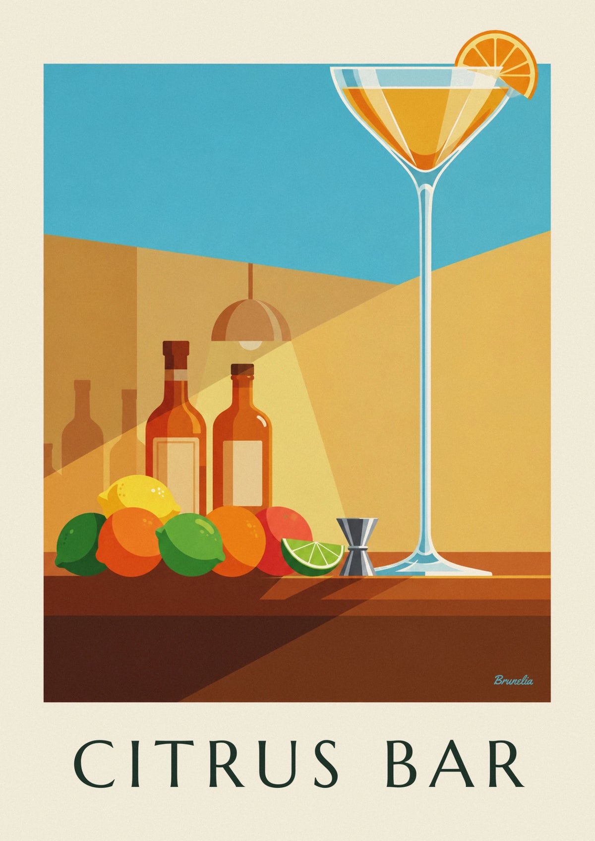 Cocktail bar crystal coupe and citrus poster