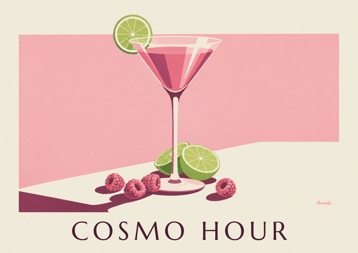 Raspberry and lime Cosmopolitan cocktail poster
