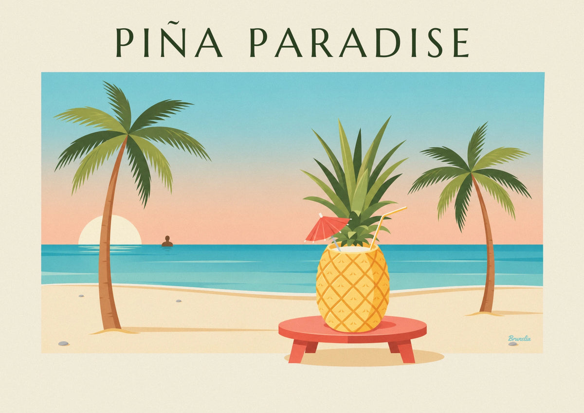 Beach piña colada in a pineapple poster