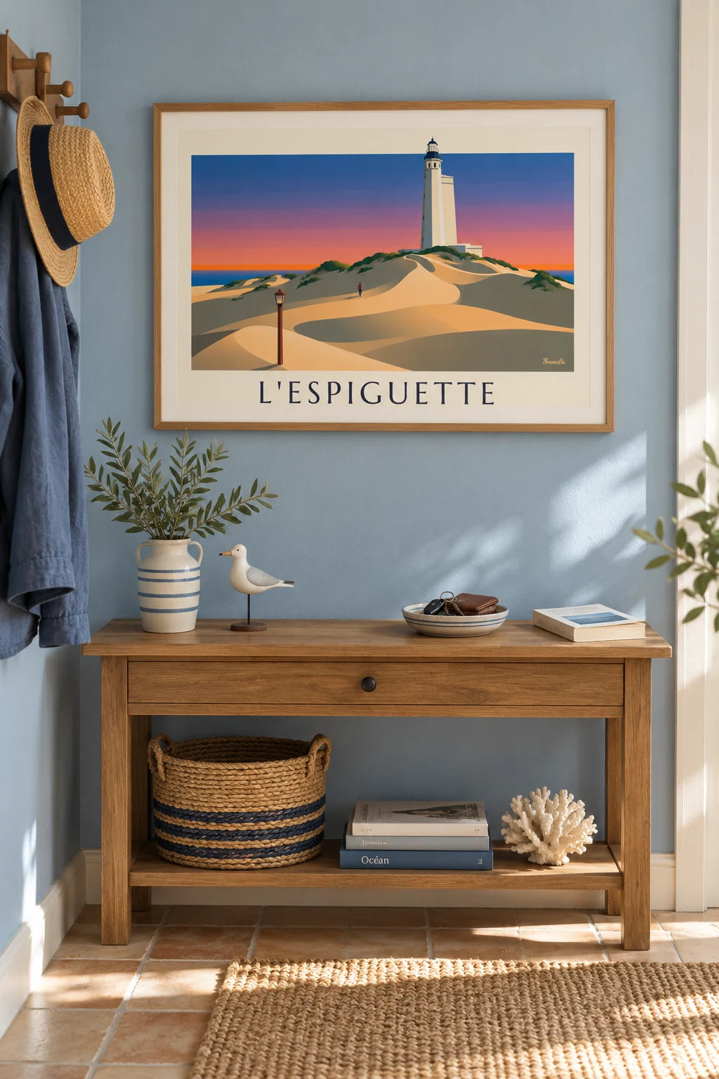 Mise en situation de Affiche coucher de soleil sur la plage de l'Espiguette