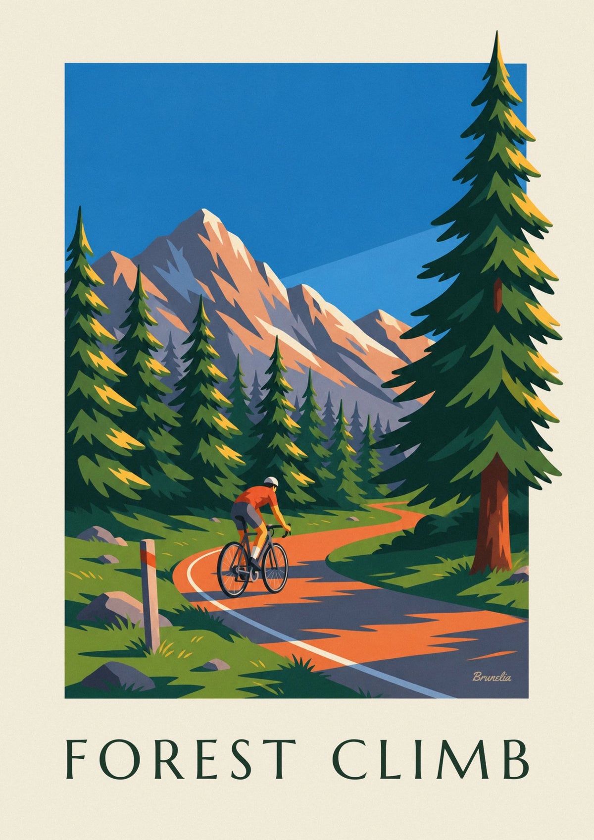 Cycle touring through mountain forest poster
