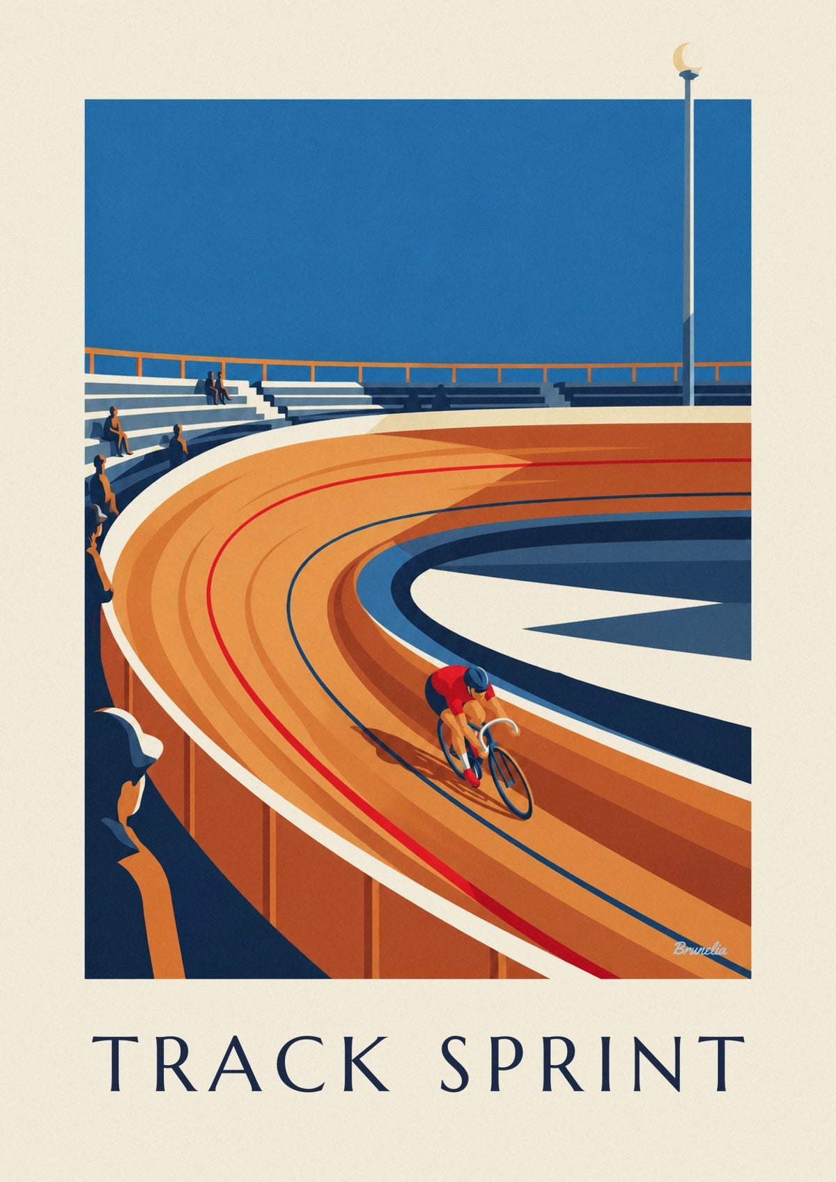 Cyclist on a wooden velodrome track poster