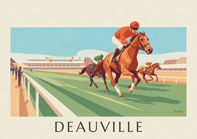 Poster of the Deauville racecourse and galloping horses: the full poster