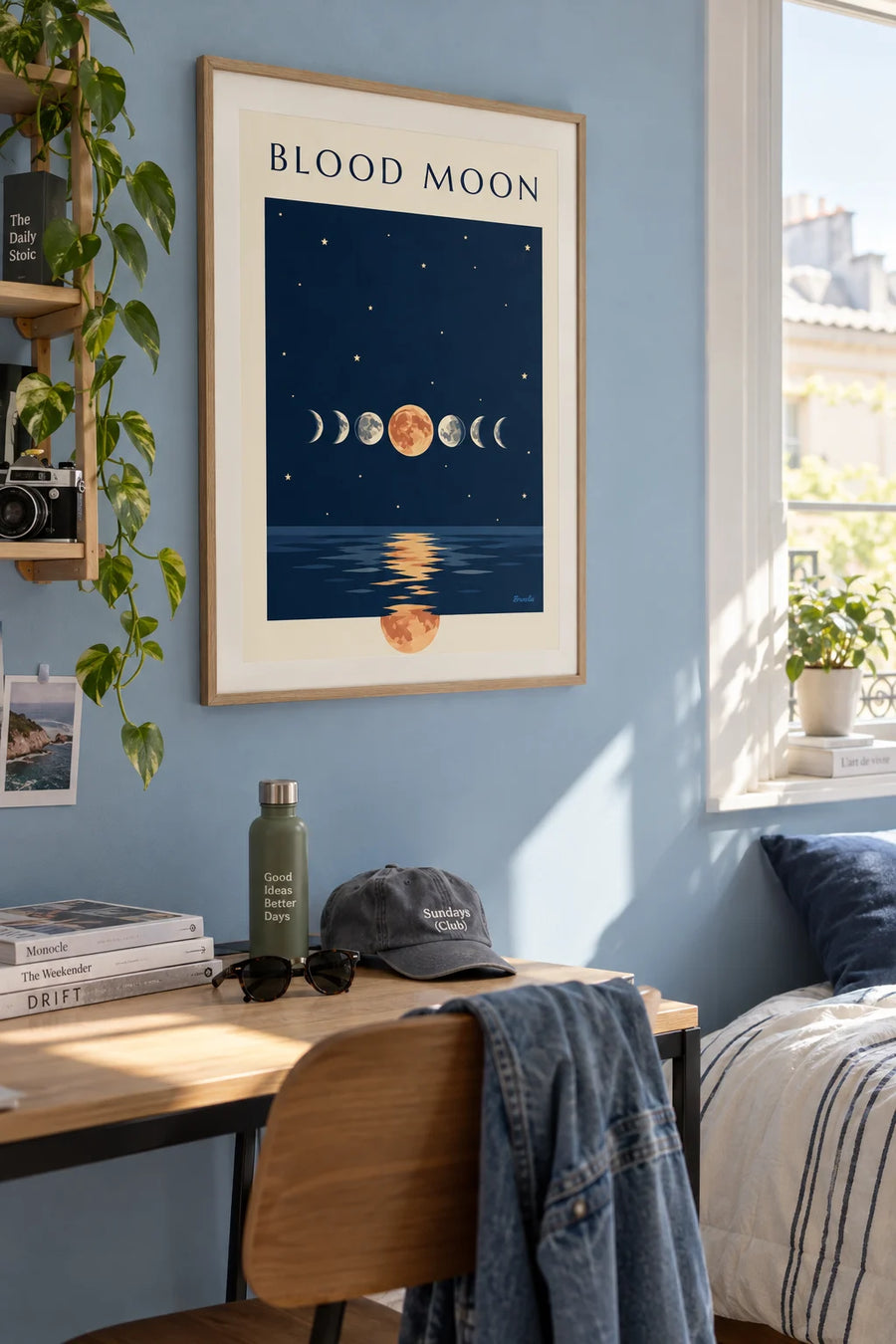 Lunar eclipse and phases of the Moon poster: framed on the wall