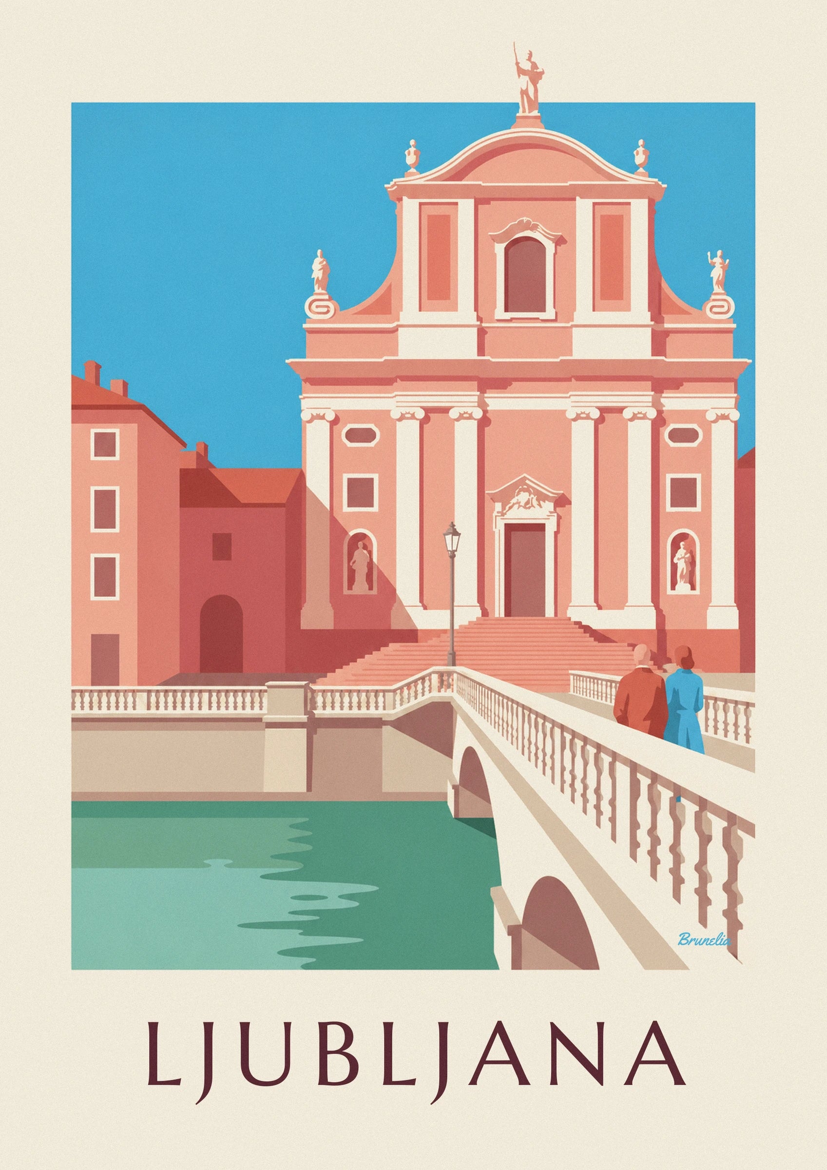 Pink Franciscan church of Ljubljana poster: close-up detail