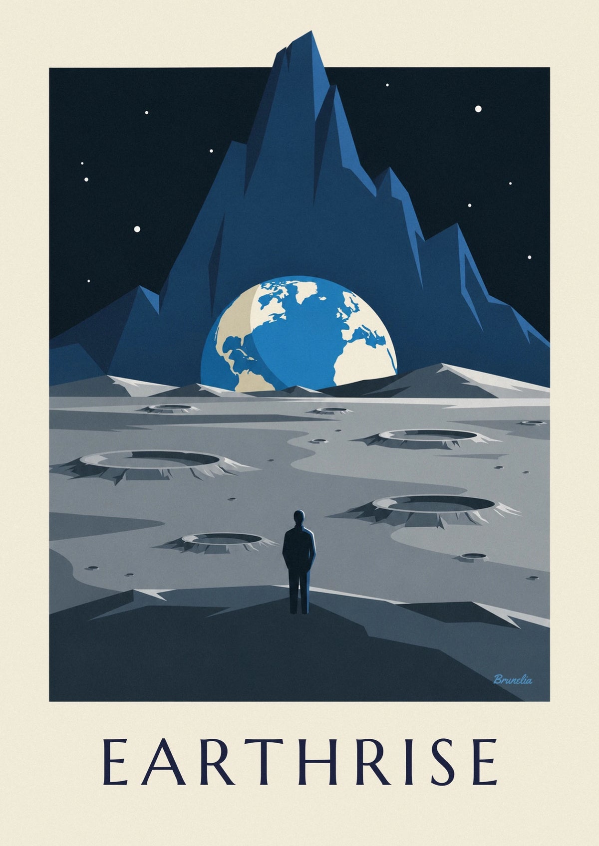 Affiche cratères de la Lune et Terre à l'horizon