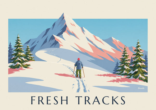 Snowshoe hike on a snowy Alpine trail poster