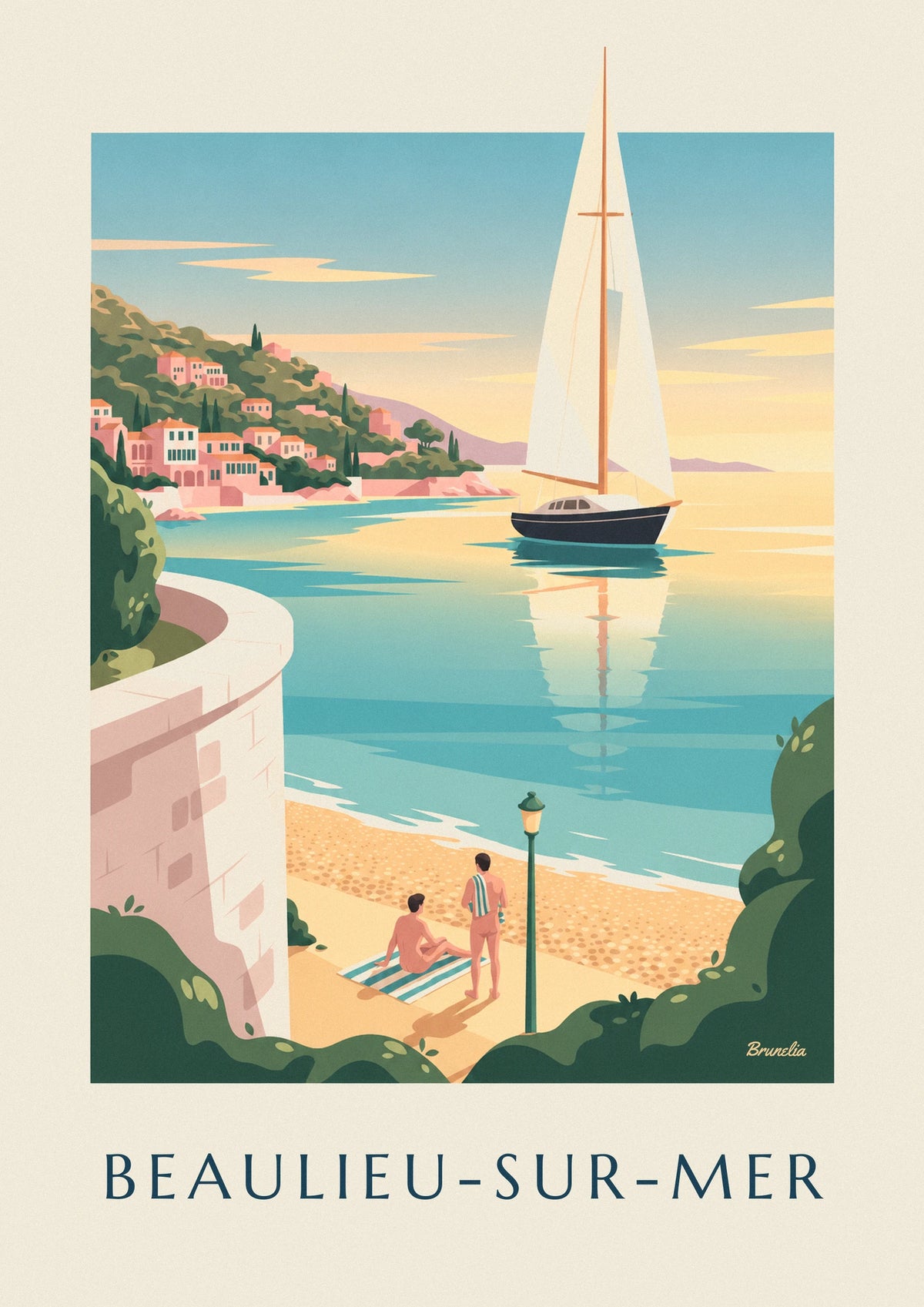 Affiche baie des Fourmis à Beaulieu-sur-Mer au coucher du soleil