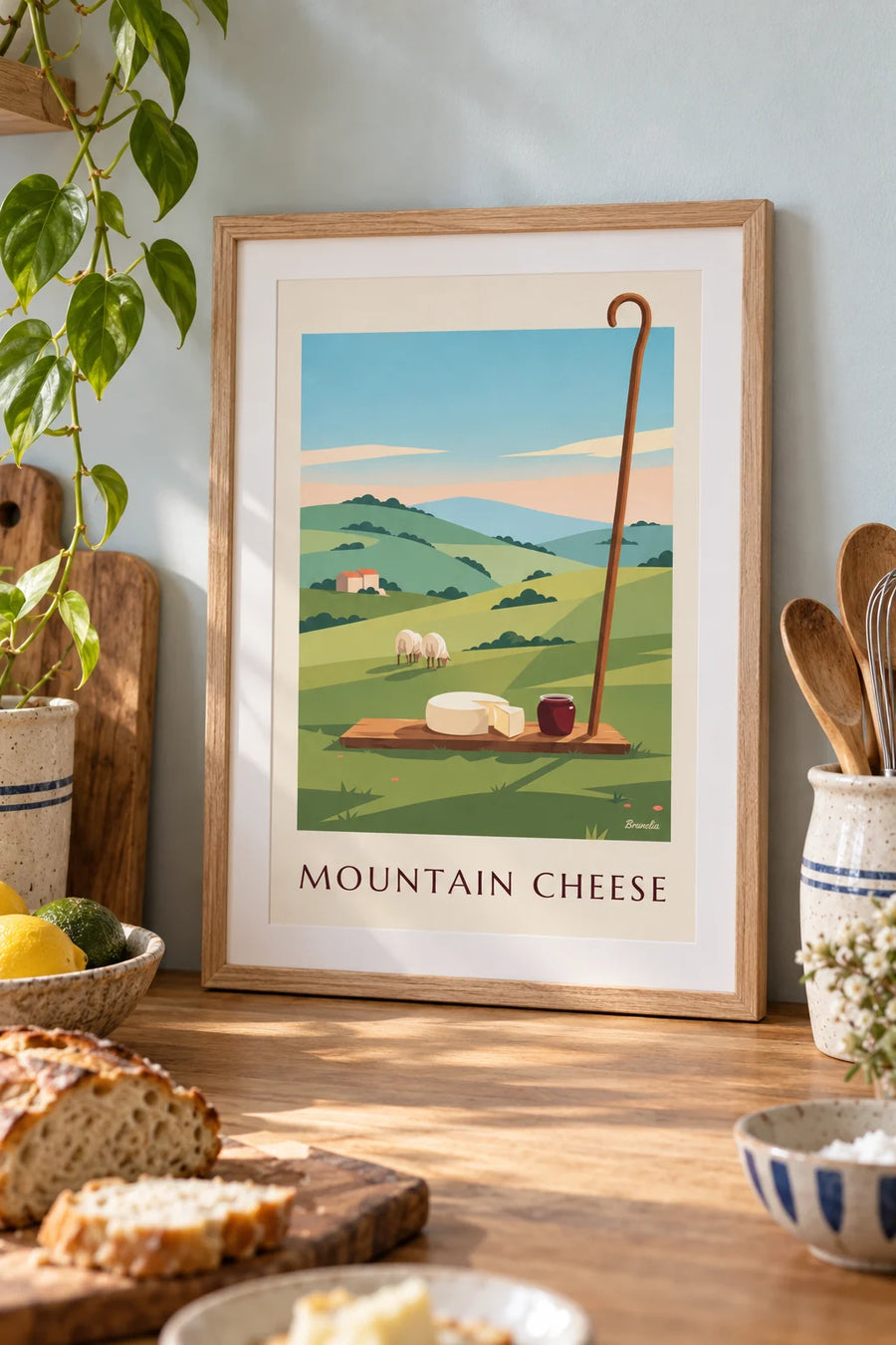 Poster of Basque sheep’s milk cheese and black cherry jam: small A4 size, framed