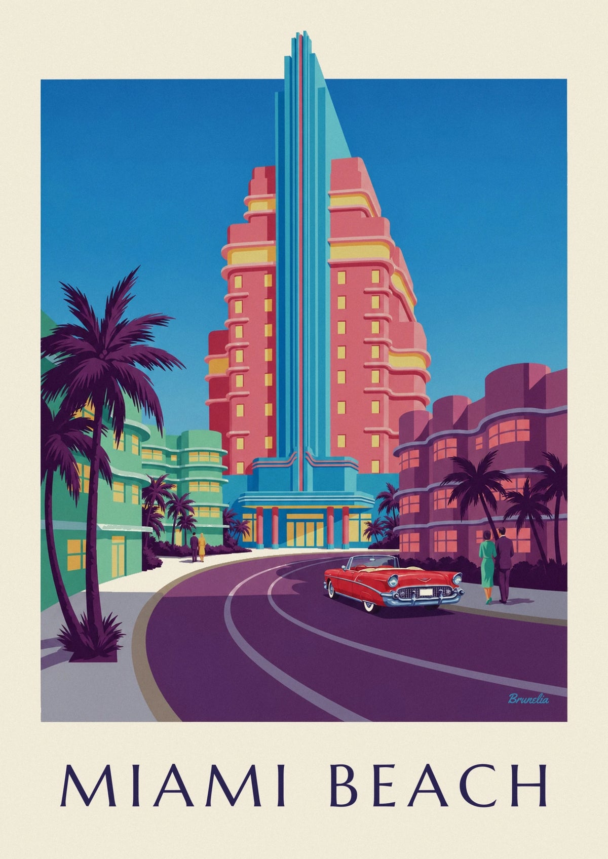 Ocean Drive facades in Miami Beach at blue hour poster