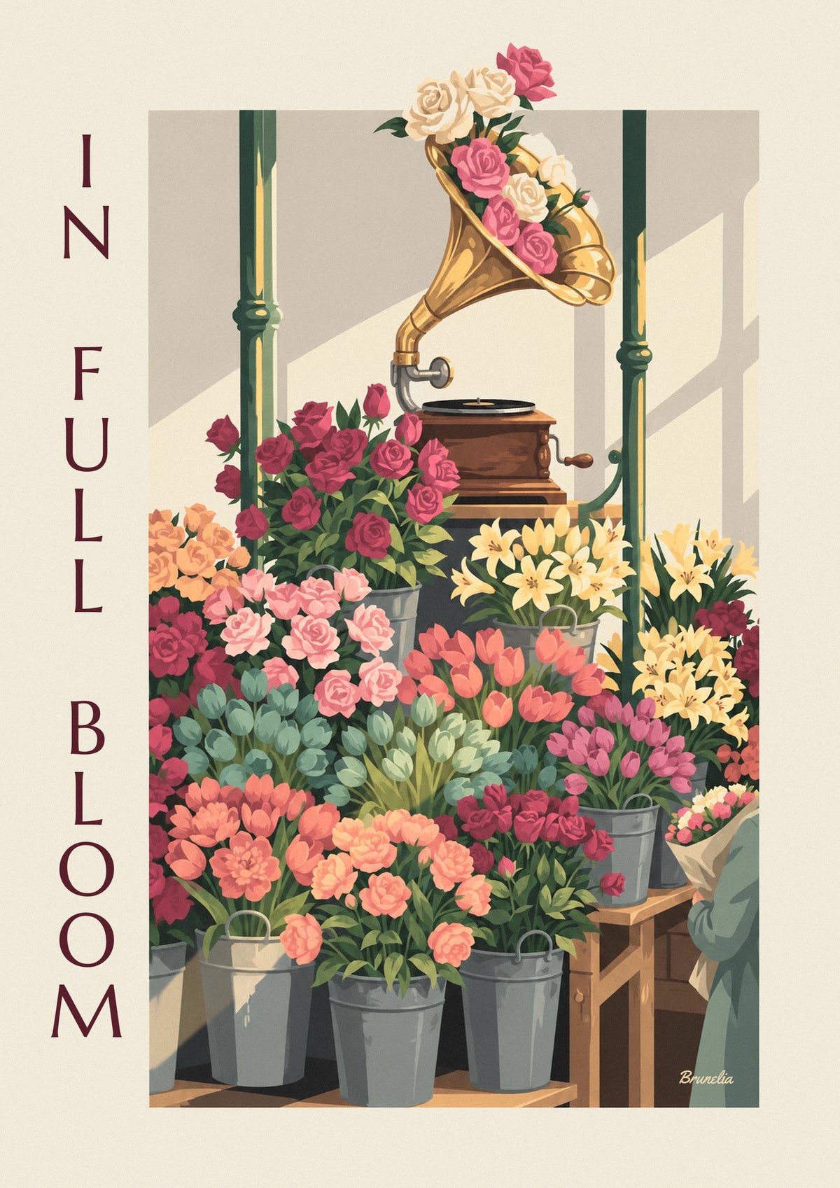Floral gramophone flower market stall poster