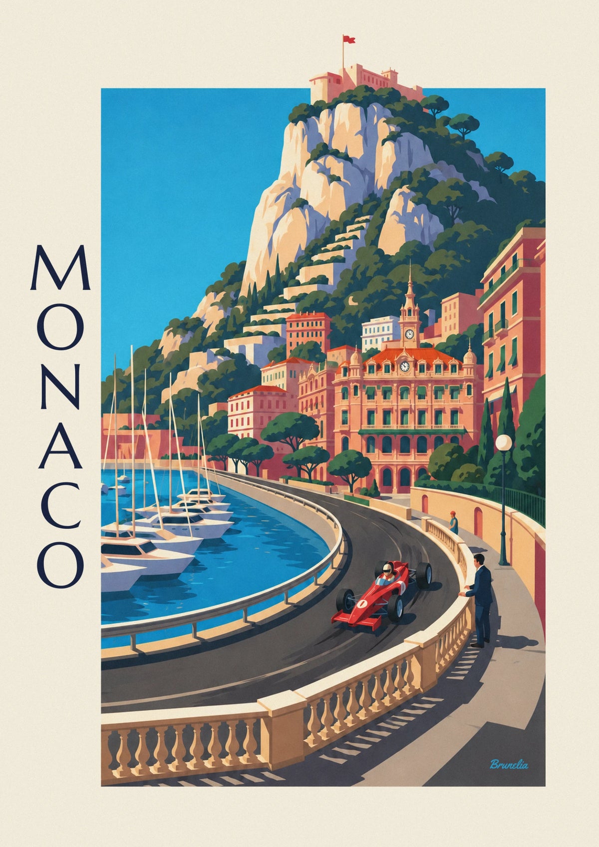 Monaco Grand Prix race car on the harbor poster