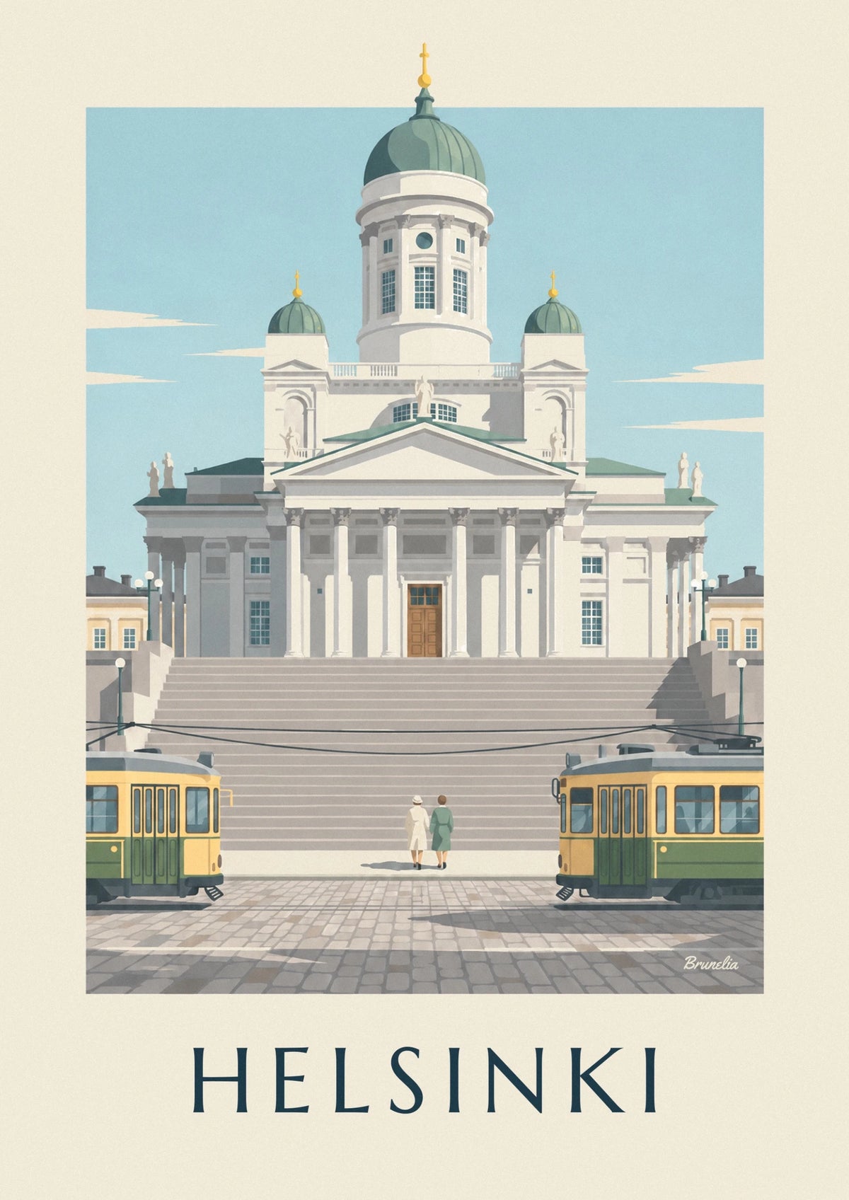 Helsinki tram and Lutheran cathedral poster