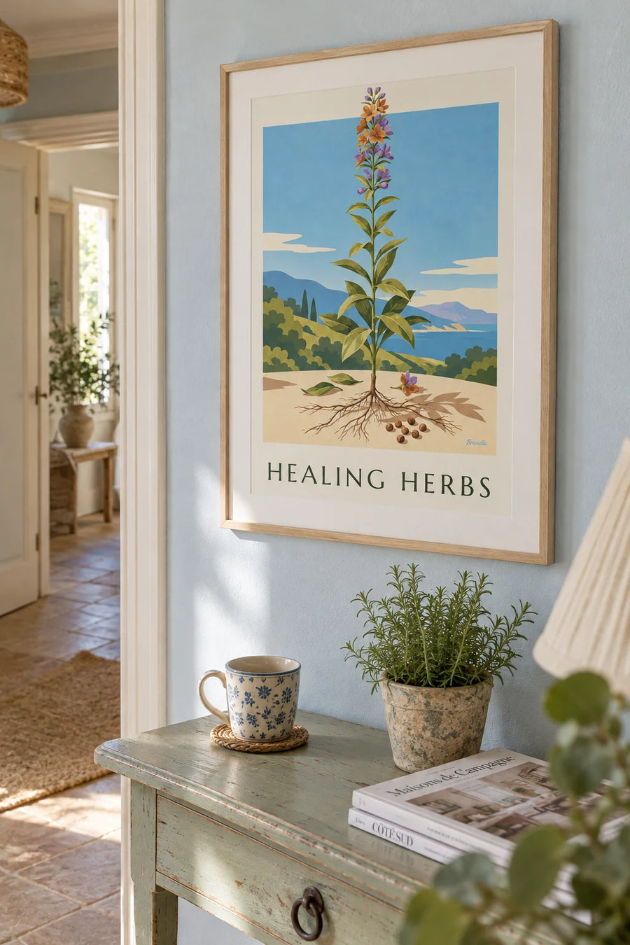 Herbarium poster, medicinal plant plate: framed on the wall