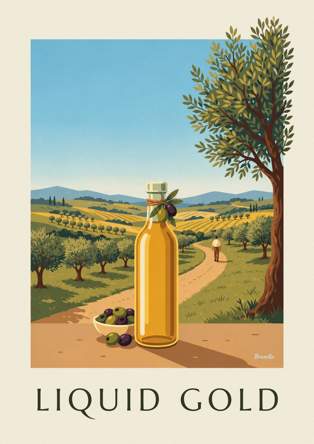 Extra virgin olive oil and olives poster