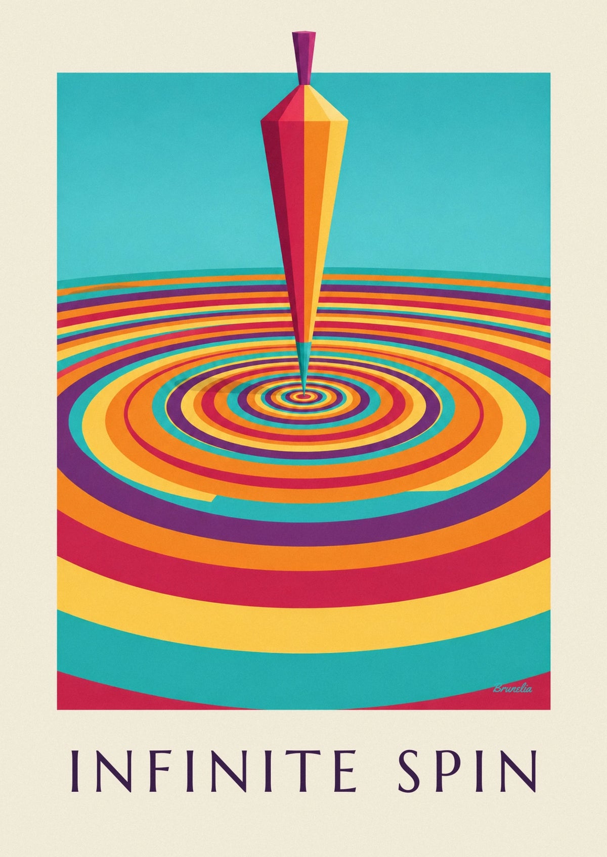 Colorful spinning top with hypnotic spirals poster