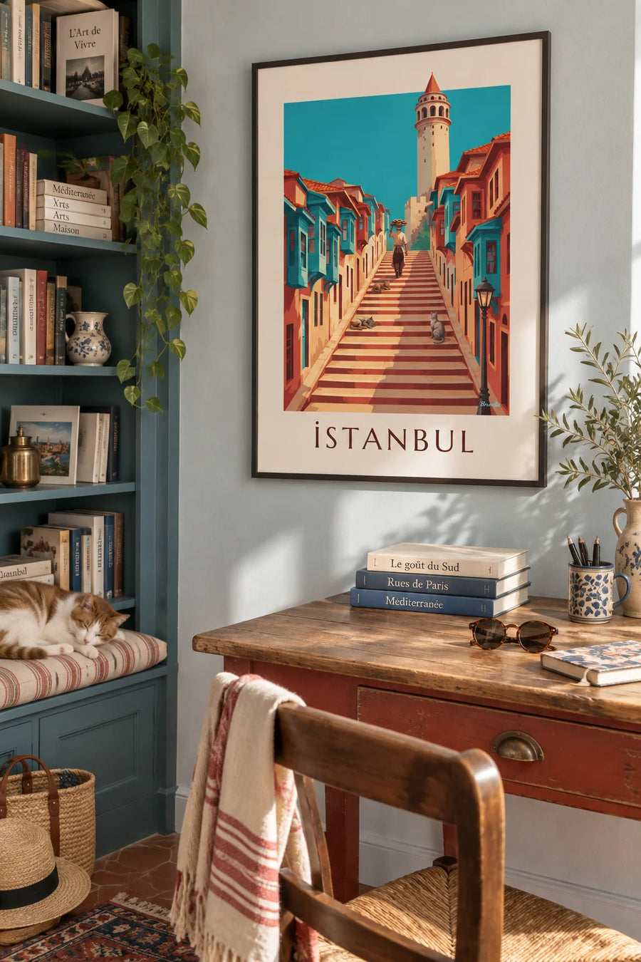 Affiche ruelles de Galata et tour de Galata à Istanbul : encadrée au mur
