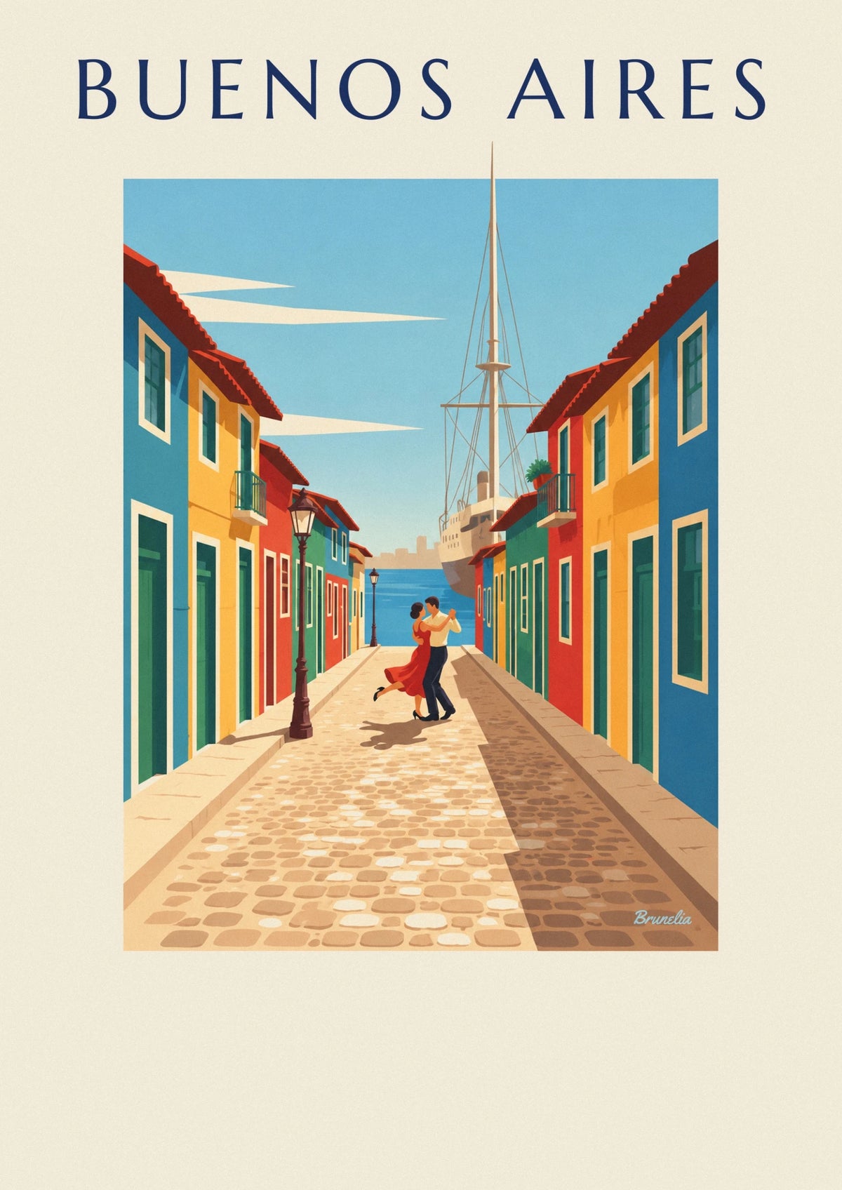 Affiche maisons colorées et tango à La Boca, Buenos Aires