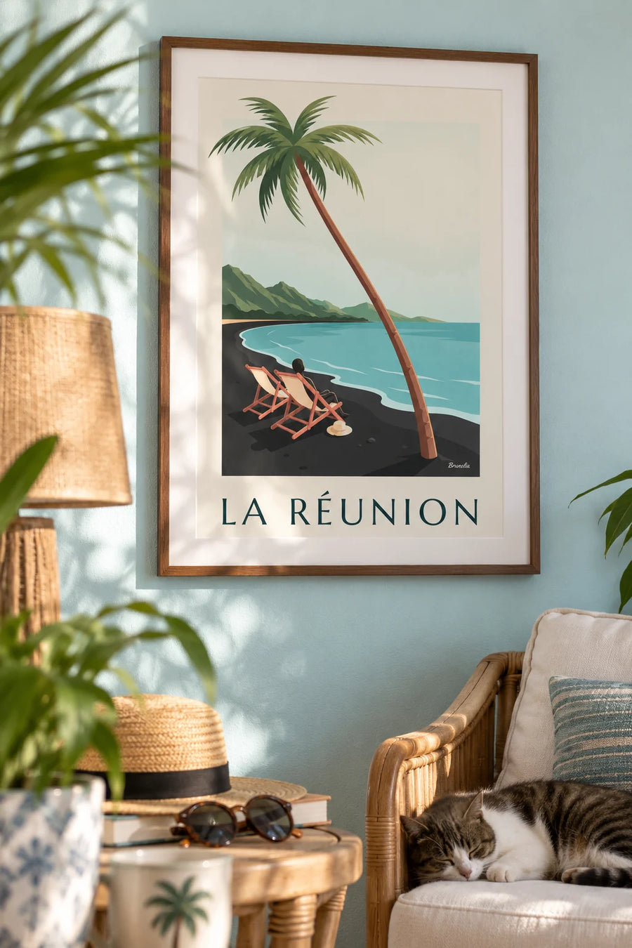 Plakat leżaki nad morzem na Reunion: w ramie na ścianie