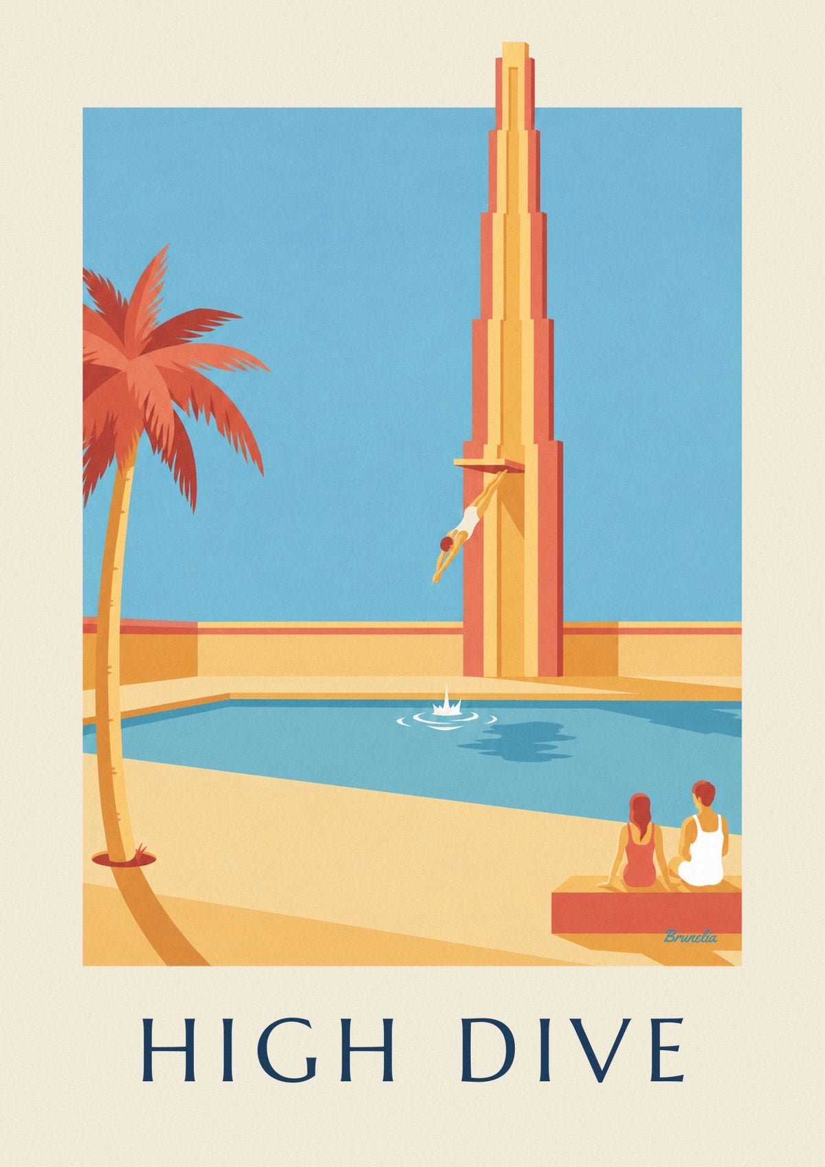 Swan dive diver above the pool poster