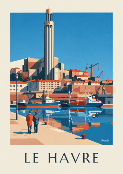 Poster of Saint-Joseph church and the port of Le Havre: the full poster