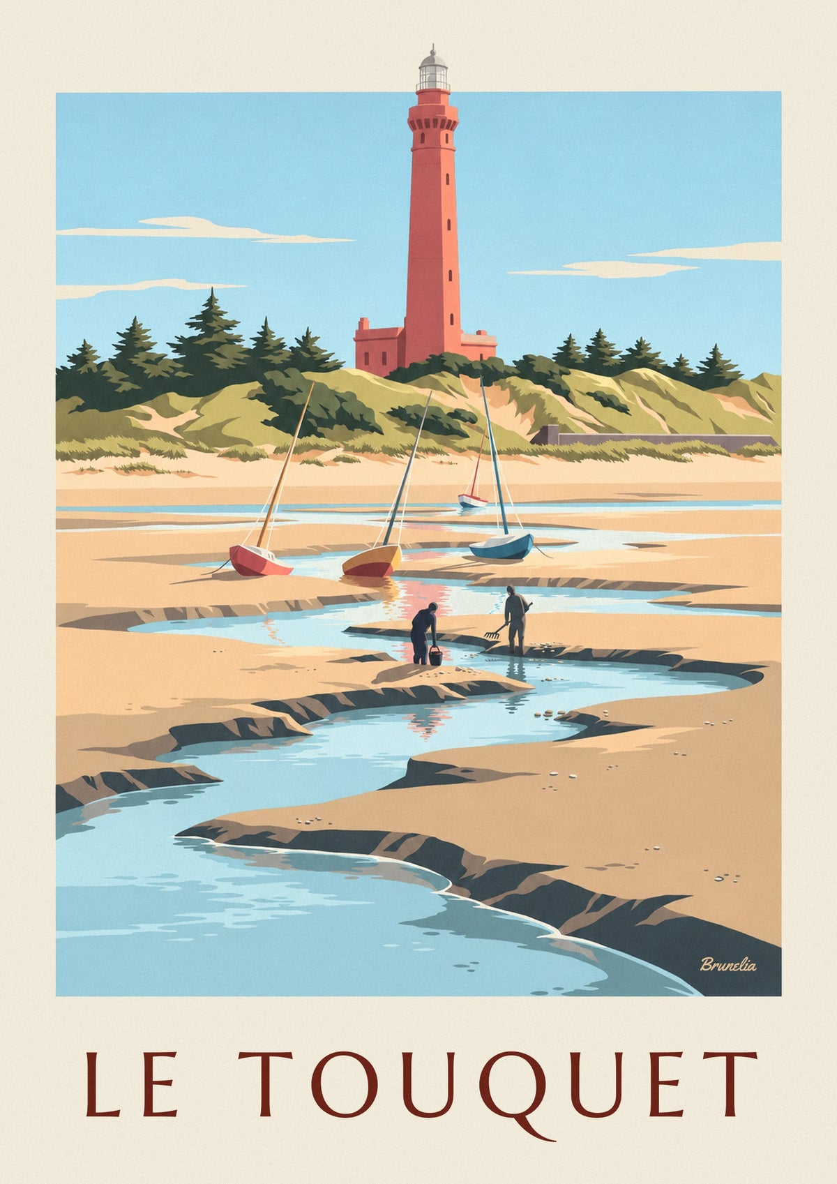 Le Touquet lighthouse and shore fishers in the Canche bay poster