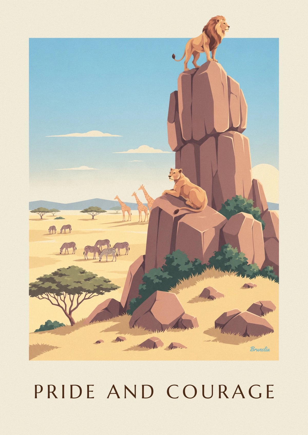Lion and lioness on a savanna kopje poster