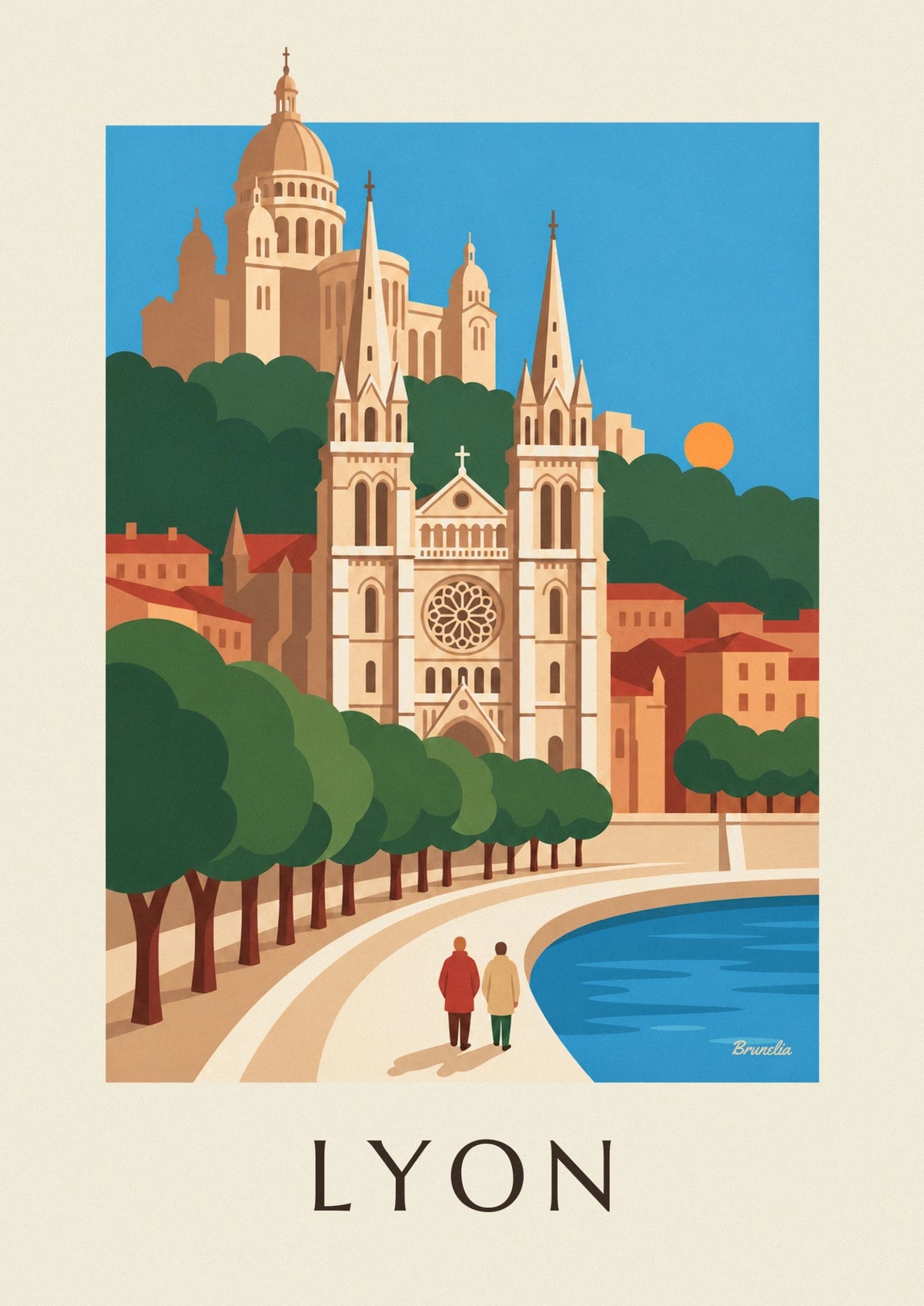 Saint-Jean Cathedral and Saône quays in Lyon poster