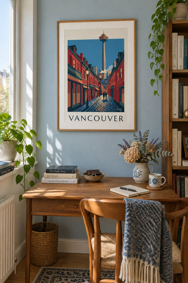 Affiche horloge à vapeur de Gastown à Vancouver : encadrée au mur