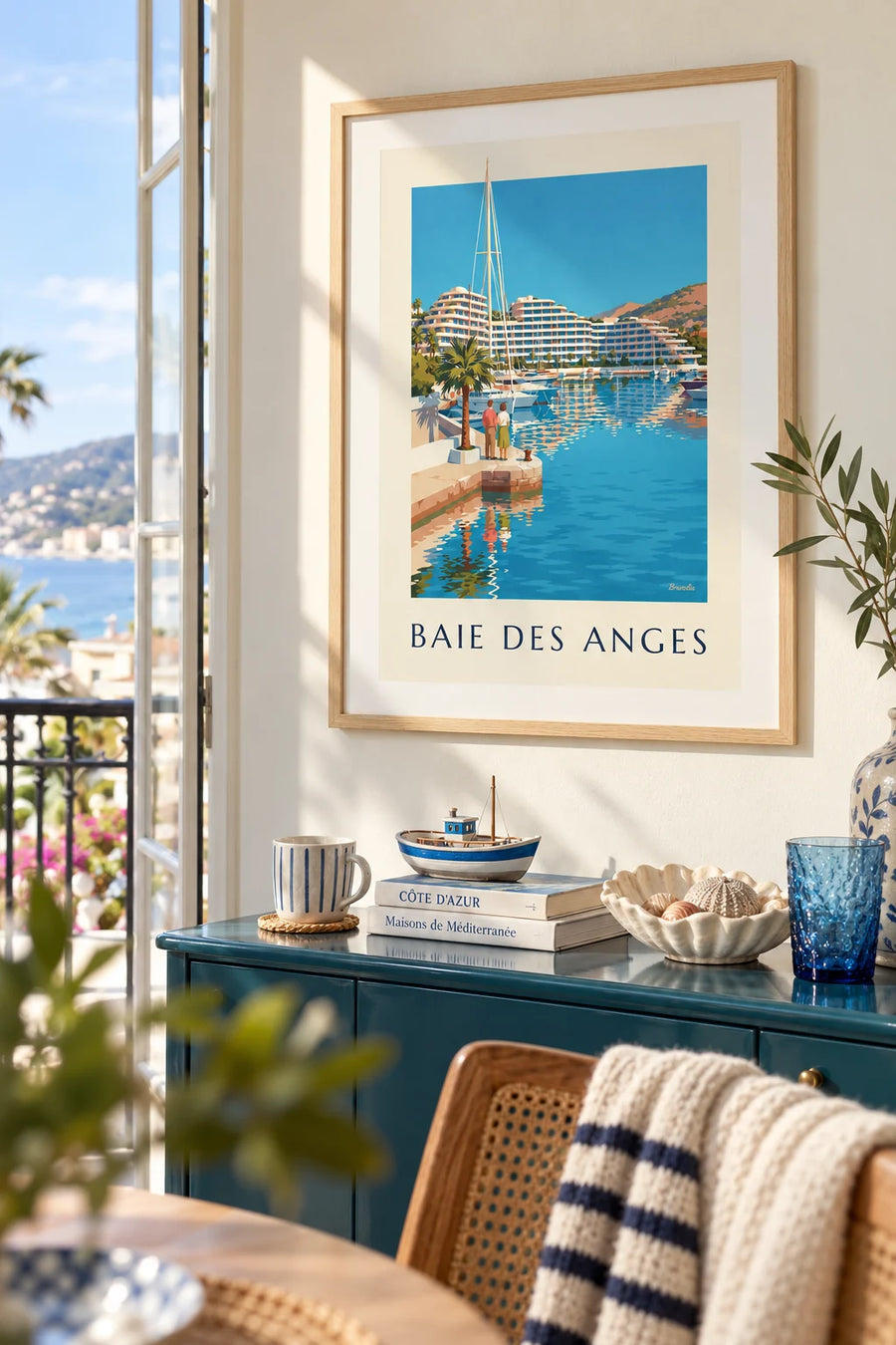 Plakat marina Baie des Anges w Villeneuve-Loubet: w ramie na ścianie