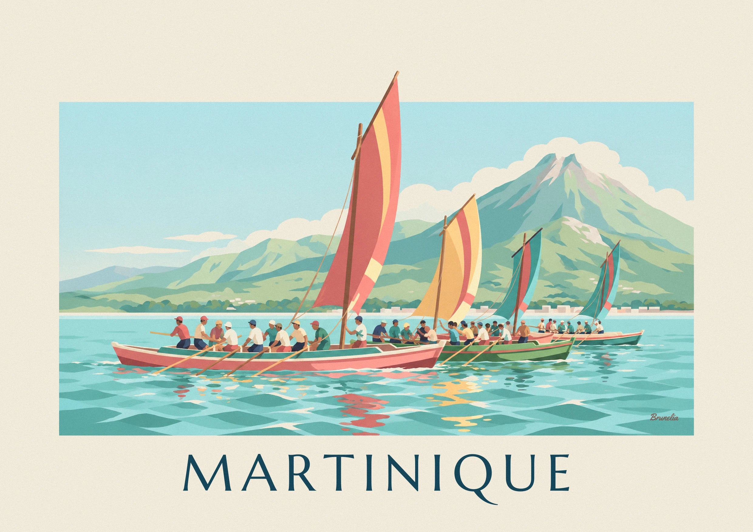 Affiche yoles rondes en course au large de la Martinique: zbliżenie szczegółu