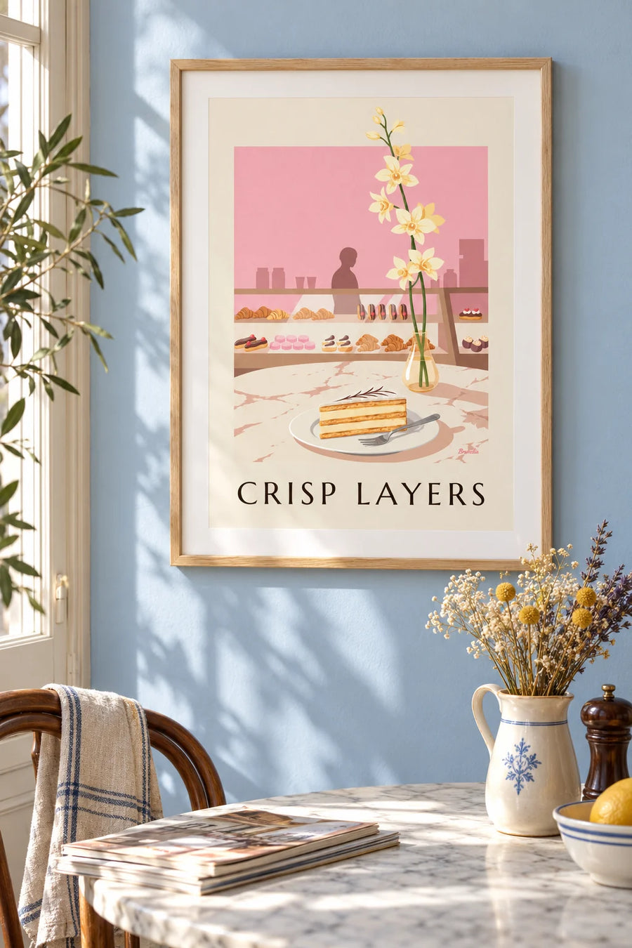 Affiche part de millefeuille à la vanille en pâtisserie : encadrée au mur