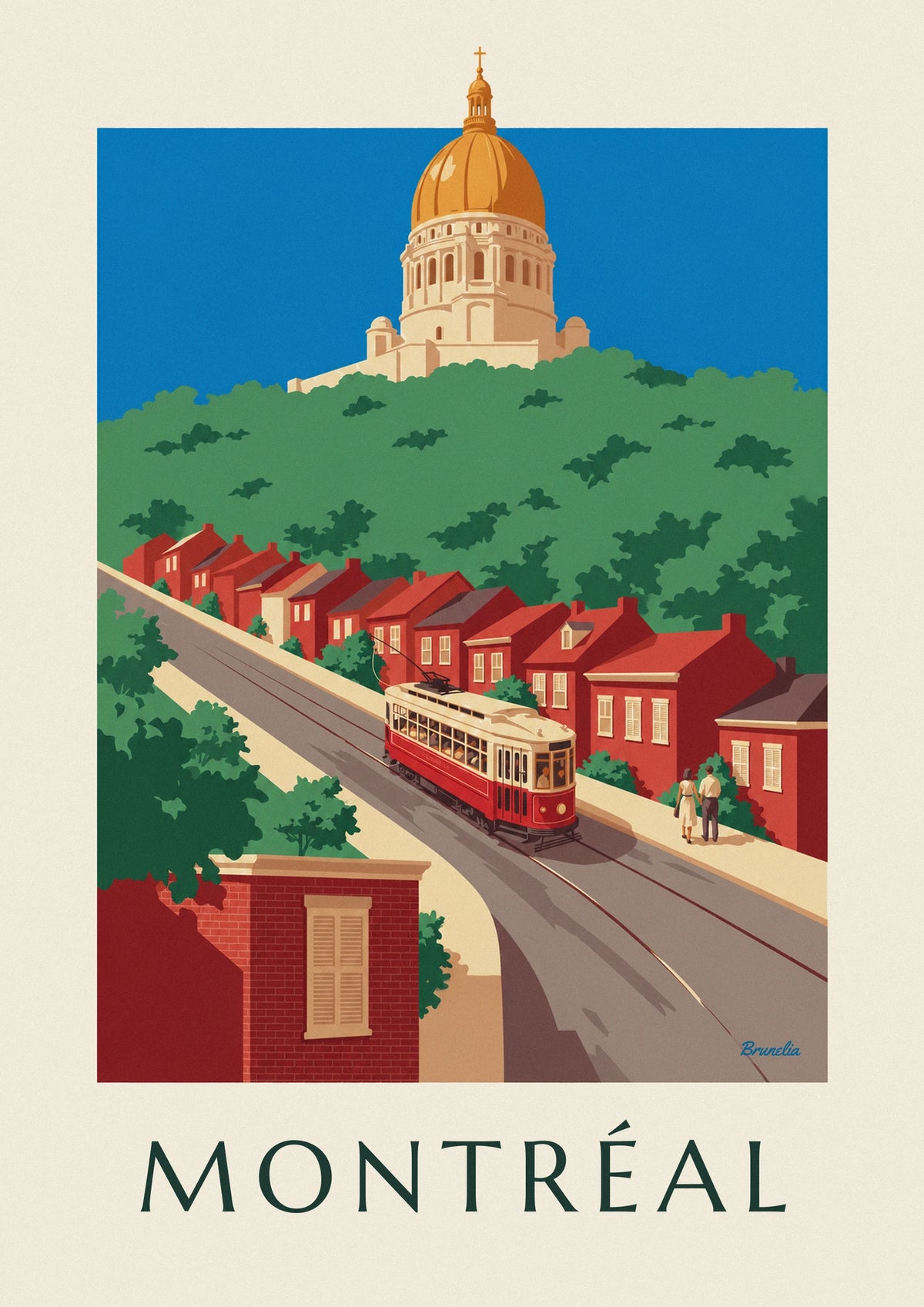 Red tram climbing to Saint-Joseph’s Oratory poster
