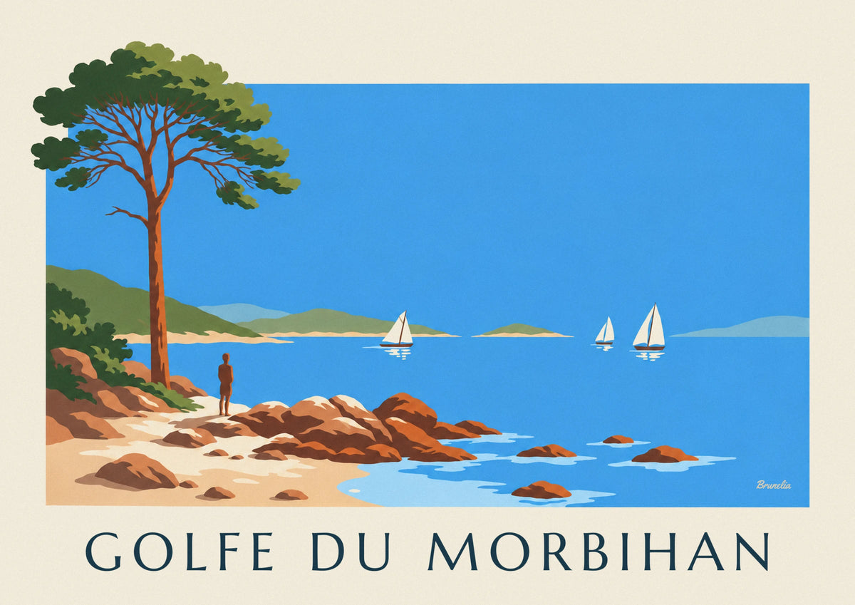 Gulf of Morbihan islands and sailboats poster