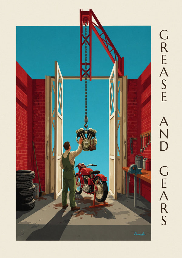 Brick workshop classic motorcycle poster