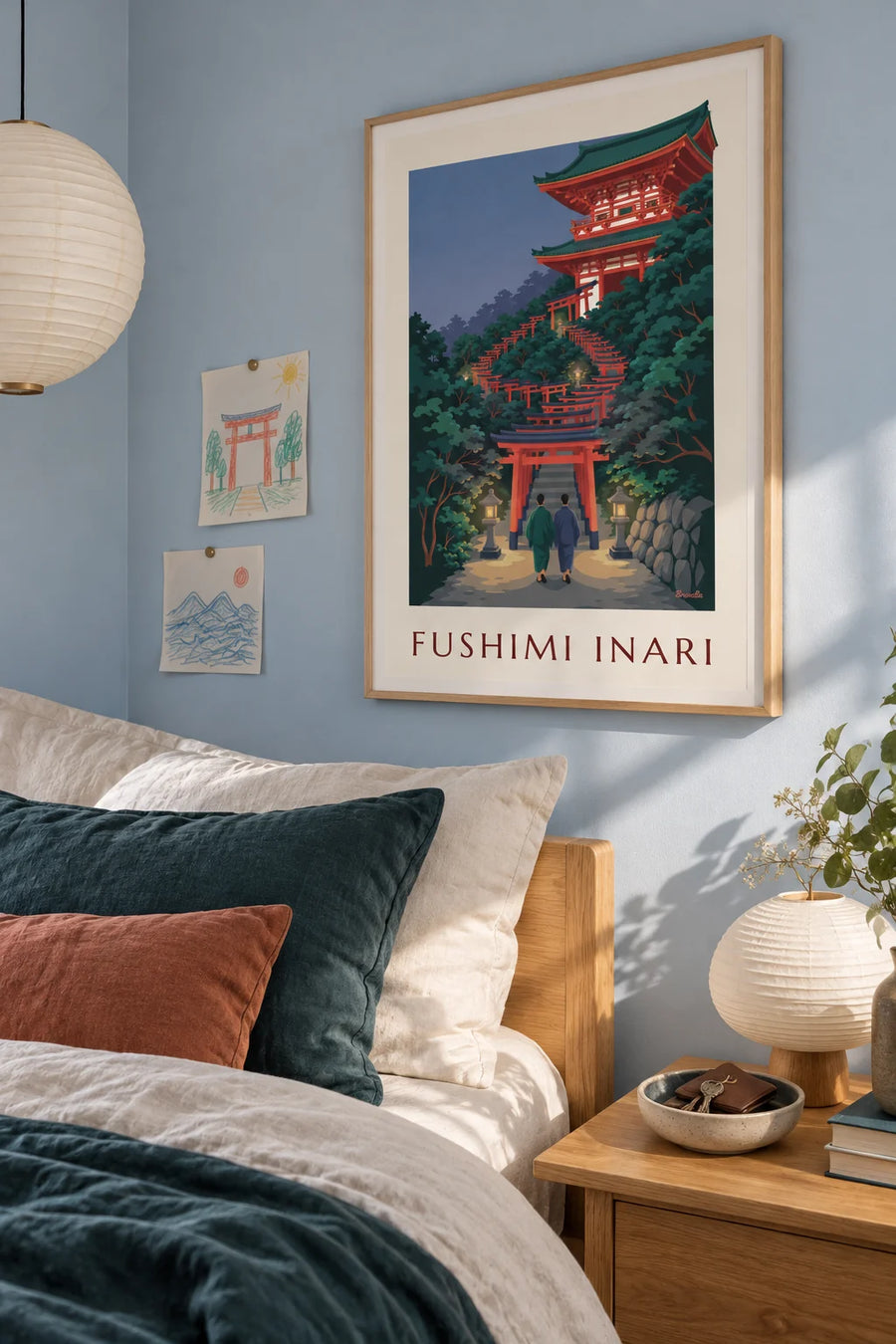 Poster of the torii gate path at Fushimi Inari in Kyoto: framed on the wall
