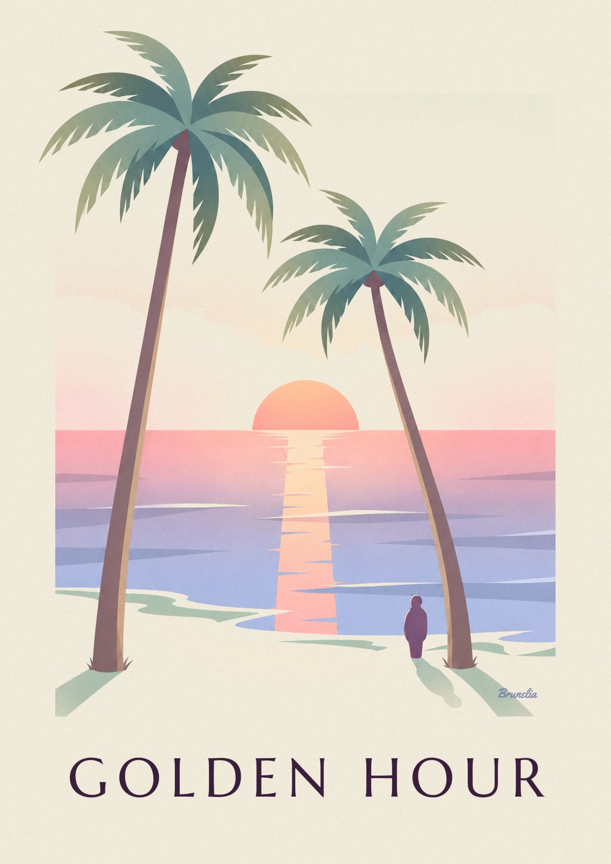 Palm trees at sunset on a tropical beach poster