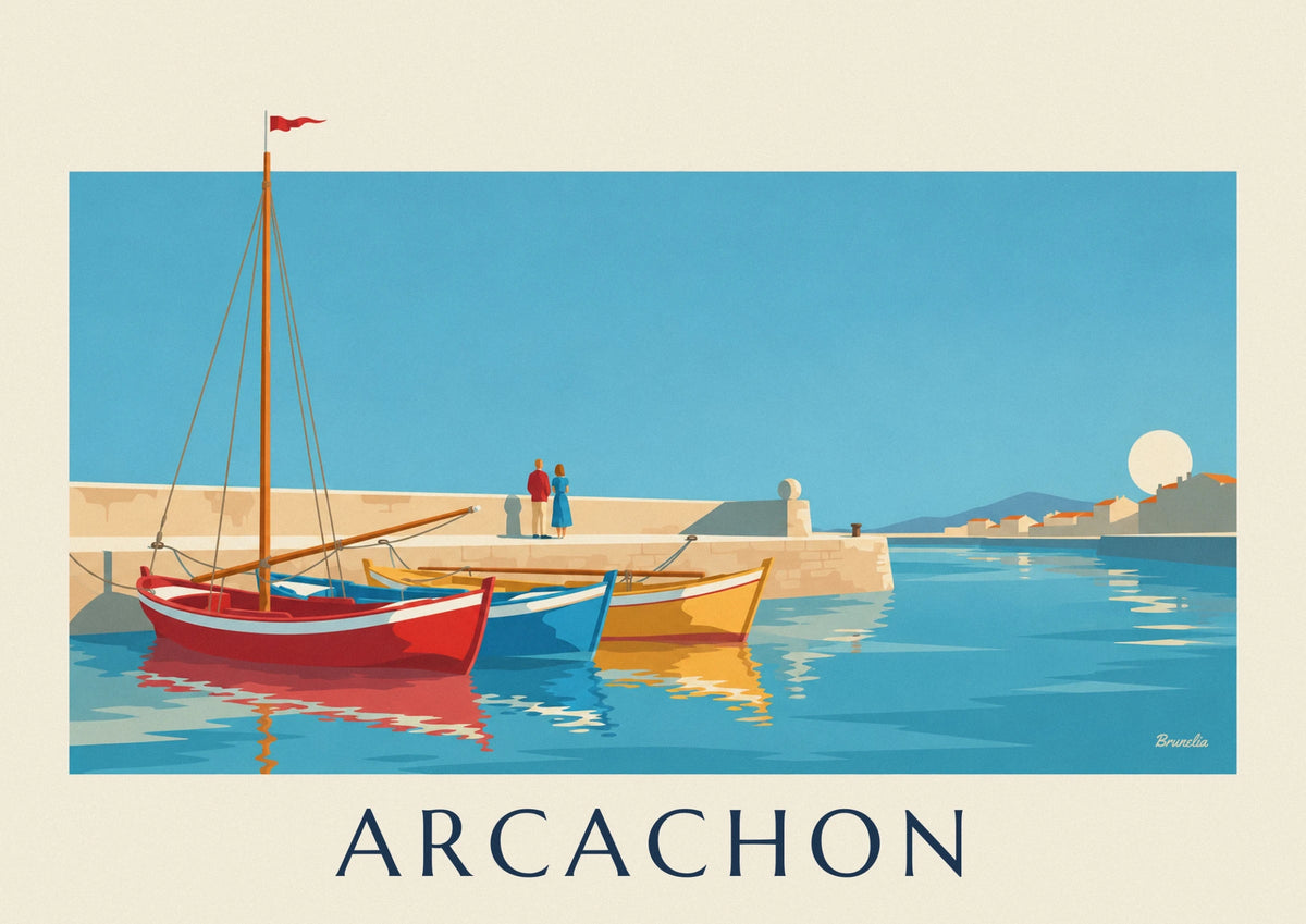 Colorful pinasse boats in Arcachon harbor poster