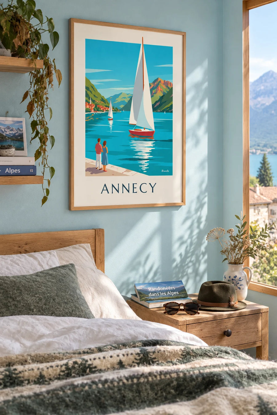 Affiche lac d'Annecy et ses voiliers au pied de la Tournette : encadrée au mur