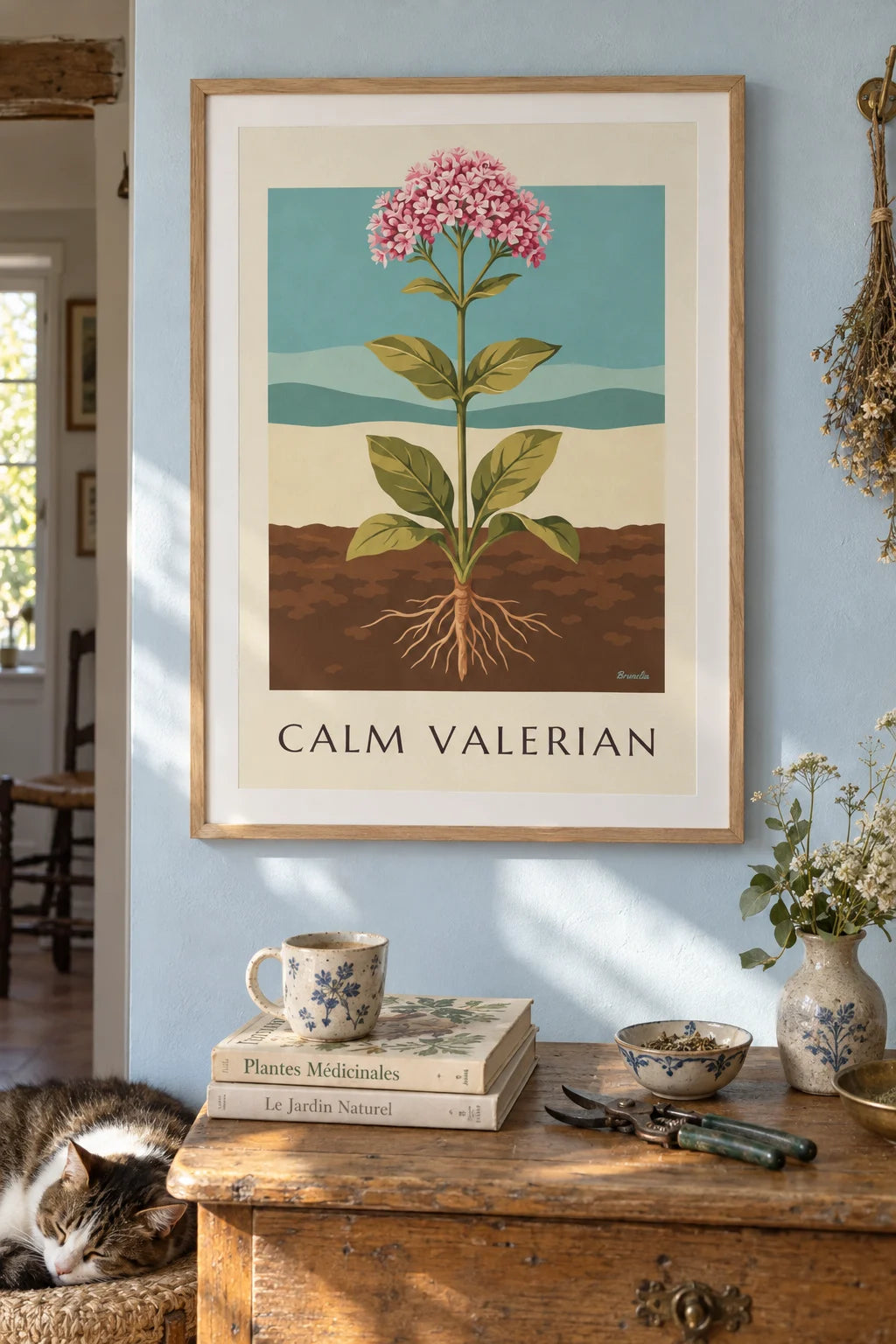 Mise en situation de Affiche valériane officinale plante médicinale