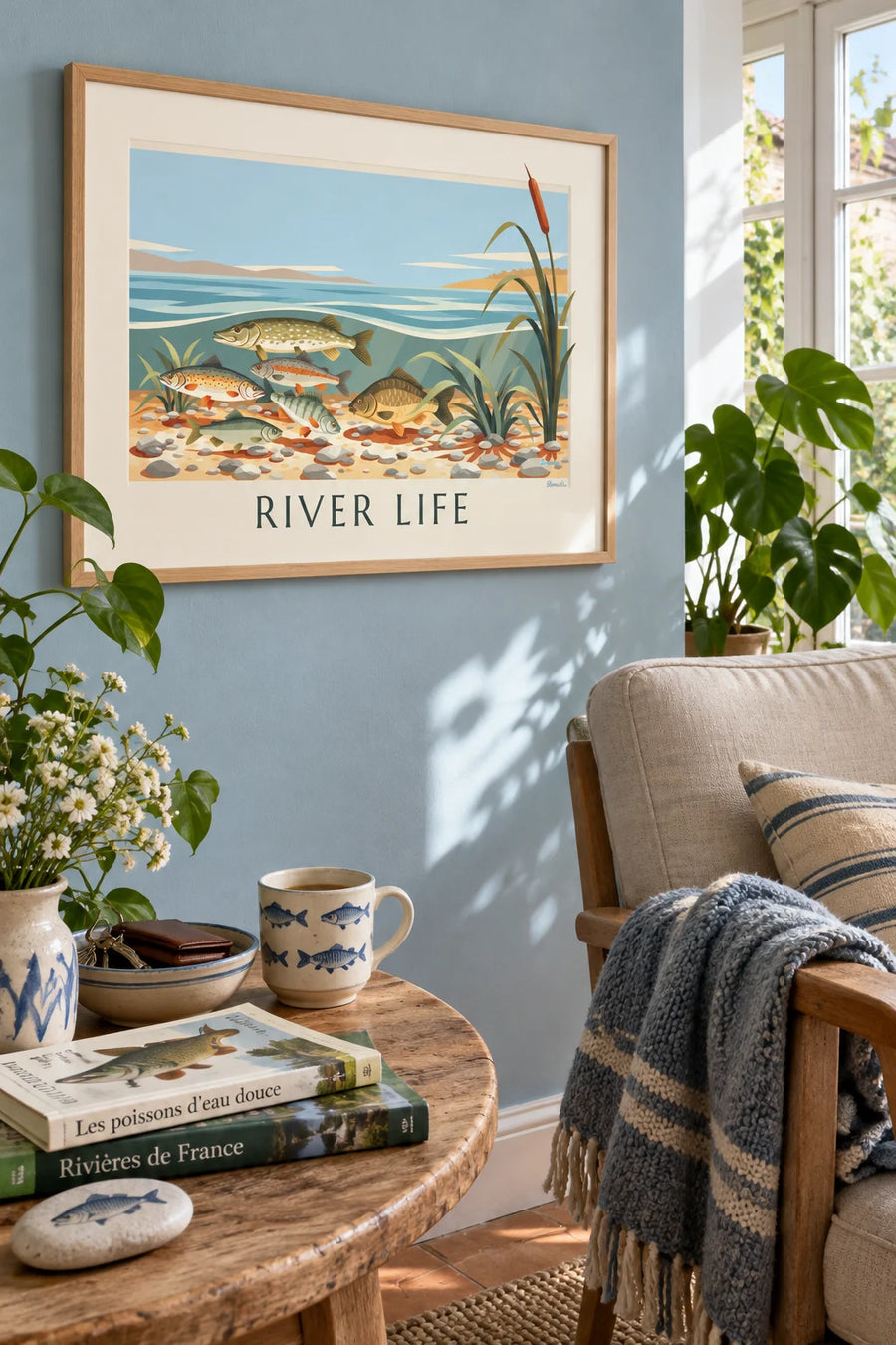 Poster of a naturalist plate of freshwater fish in the river: framed on the wall