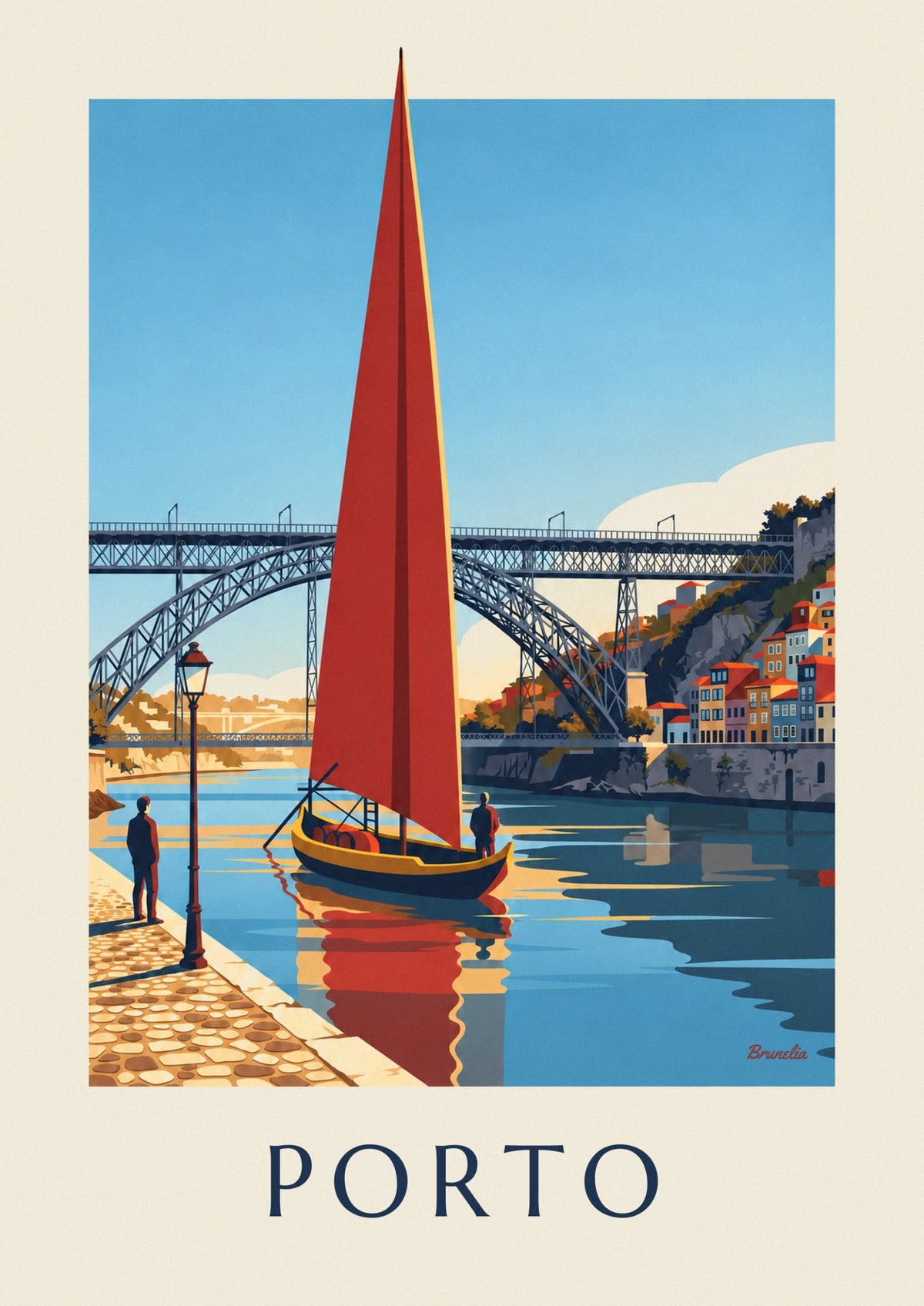 Porto Dom Luís I Bridge and rabelo boat on the Douro poster