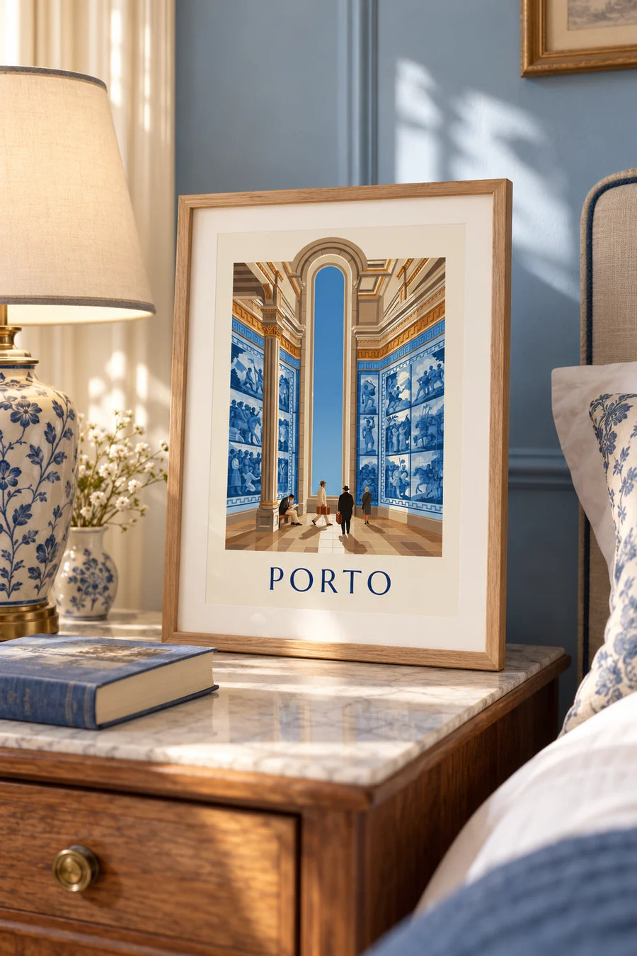 Plakat z azulejos na dworcu São Bento w Porto: mały format A4 w ramce