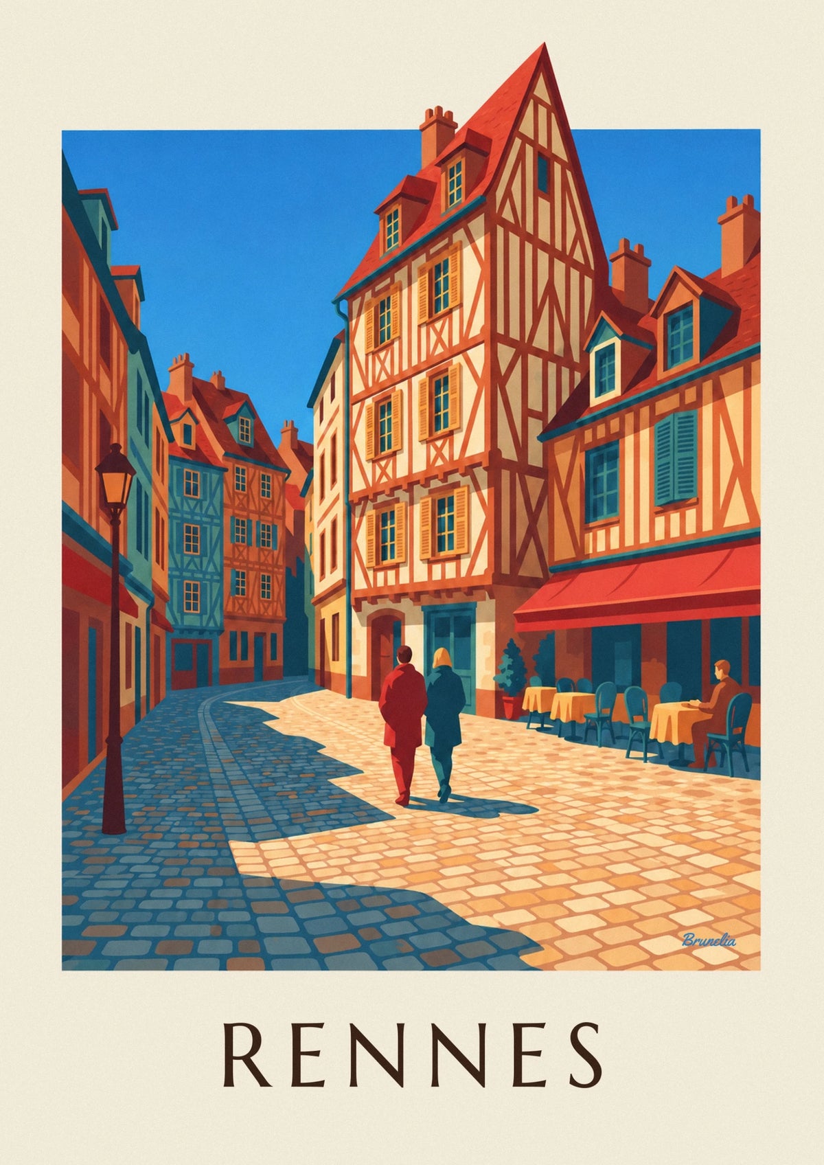 Rennes Place du Champ-Jacquet half-timbered houses poster