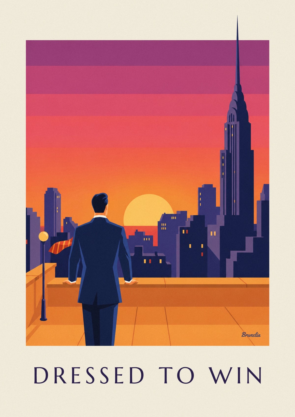 Businessman with windswept tie at sunset poster