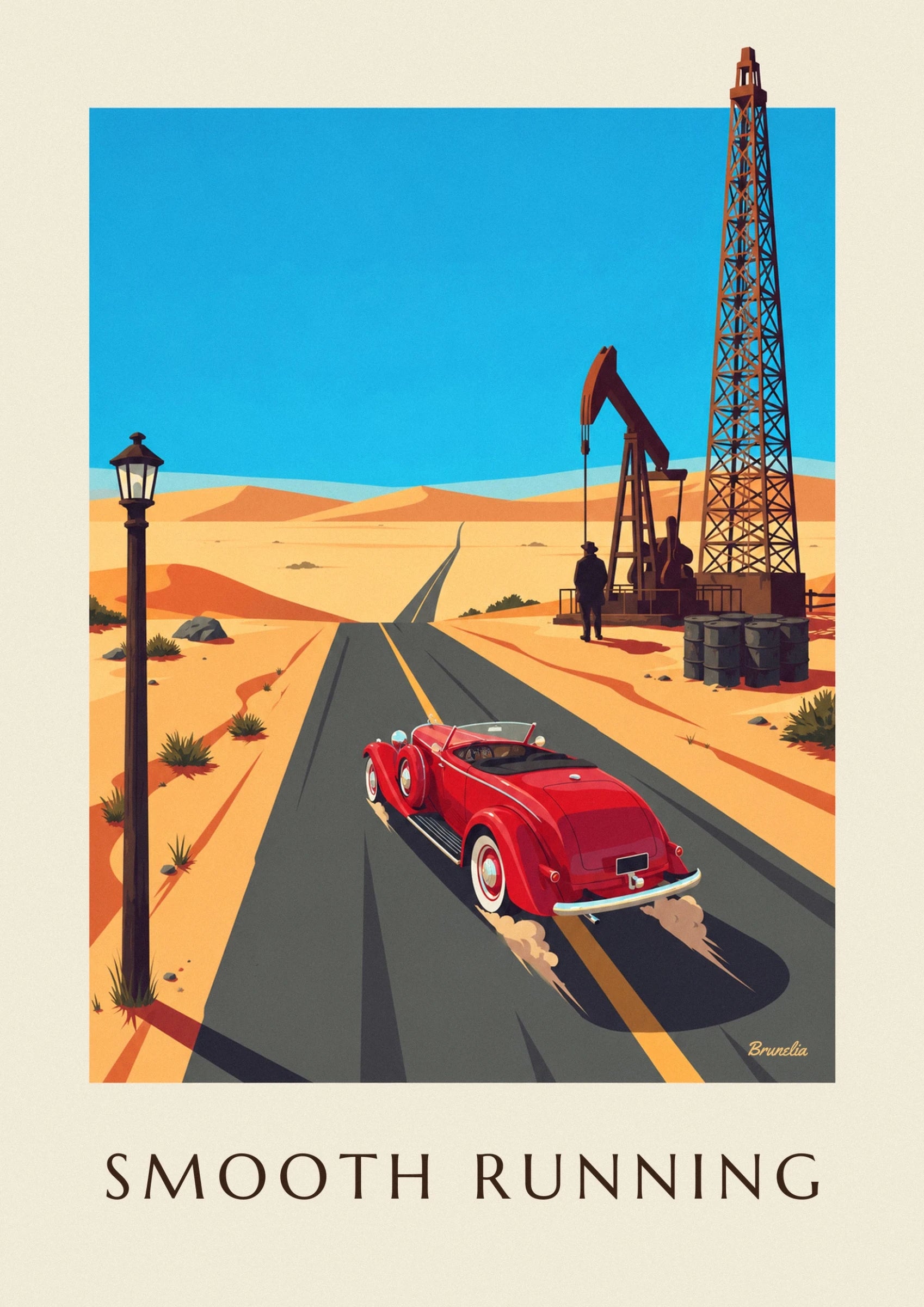The red open-top roadster with whitewall tyres on the desert road