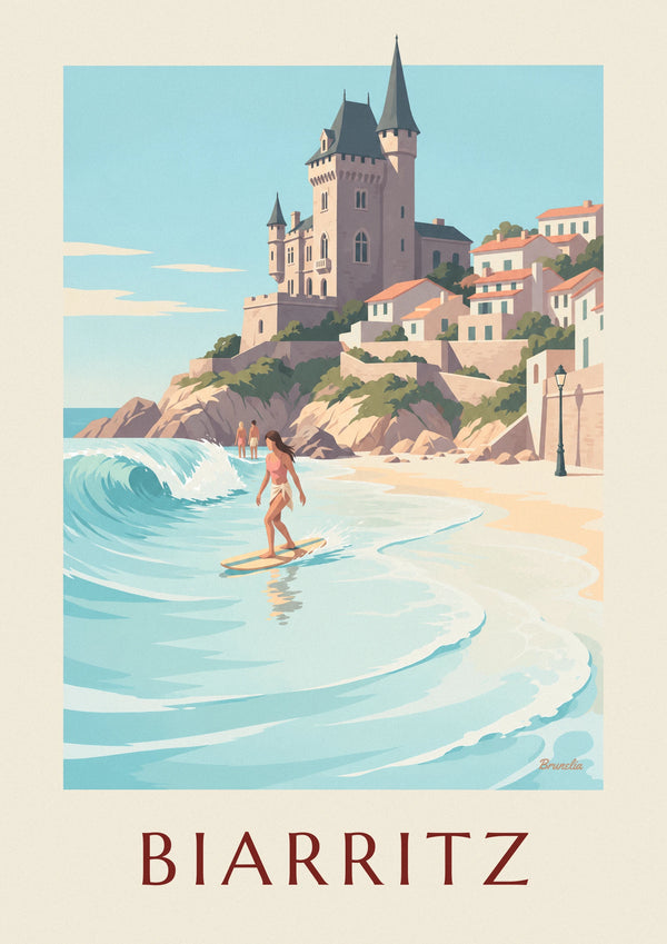 Longboarder at Côte des Basques in Biarritz poster