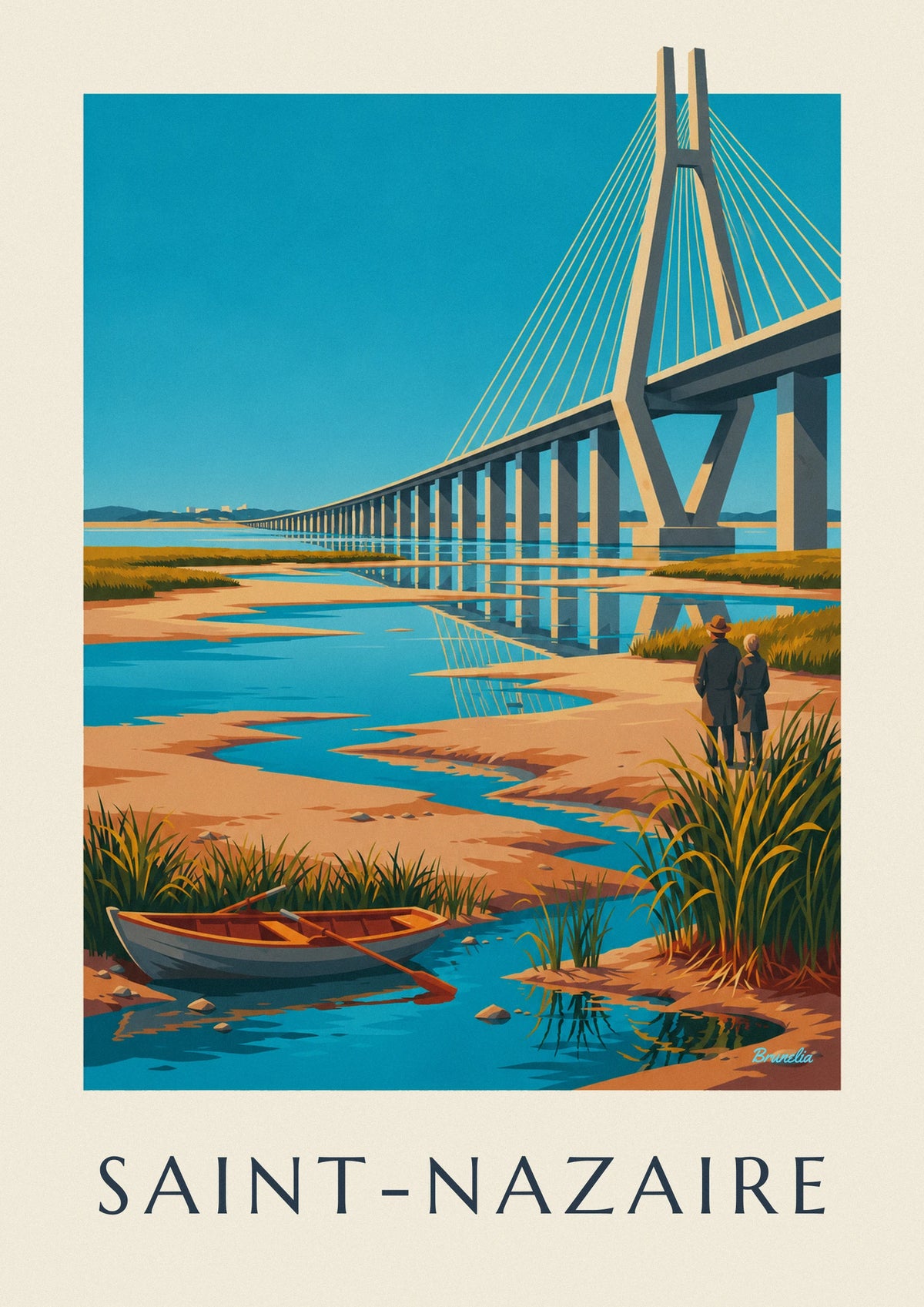 Affiche pont de Saint-Nazaire et barque sur l'estuaire