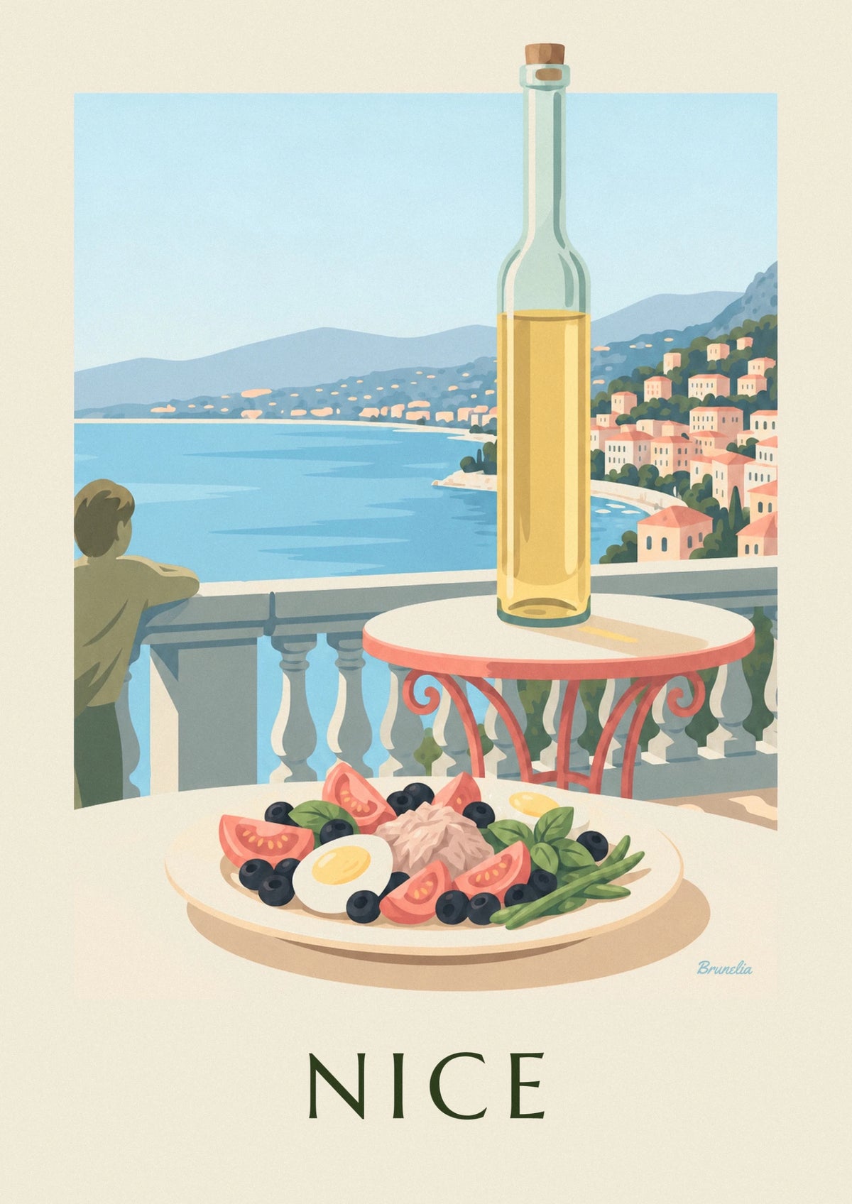 Salade niçoise on a seaside terrace poster